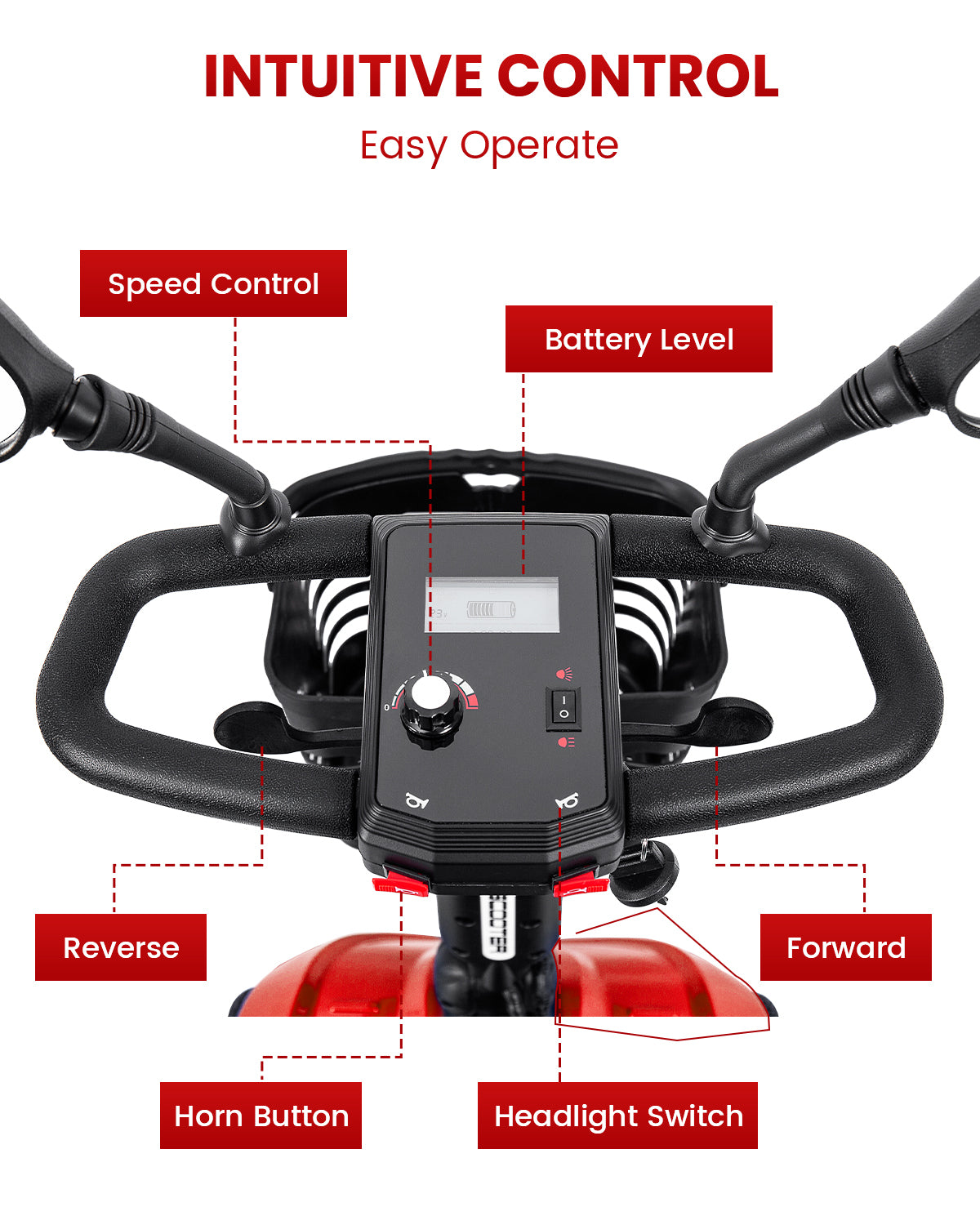 Folding Mobility Scooter for Adults - All-Terrain Electric Scooter with 350W Motor & Dual 12V20AH Batteries - Portable Collapsible Design for Seniors and Elderly-Red