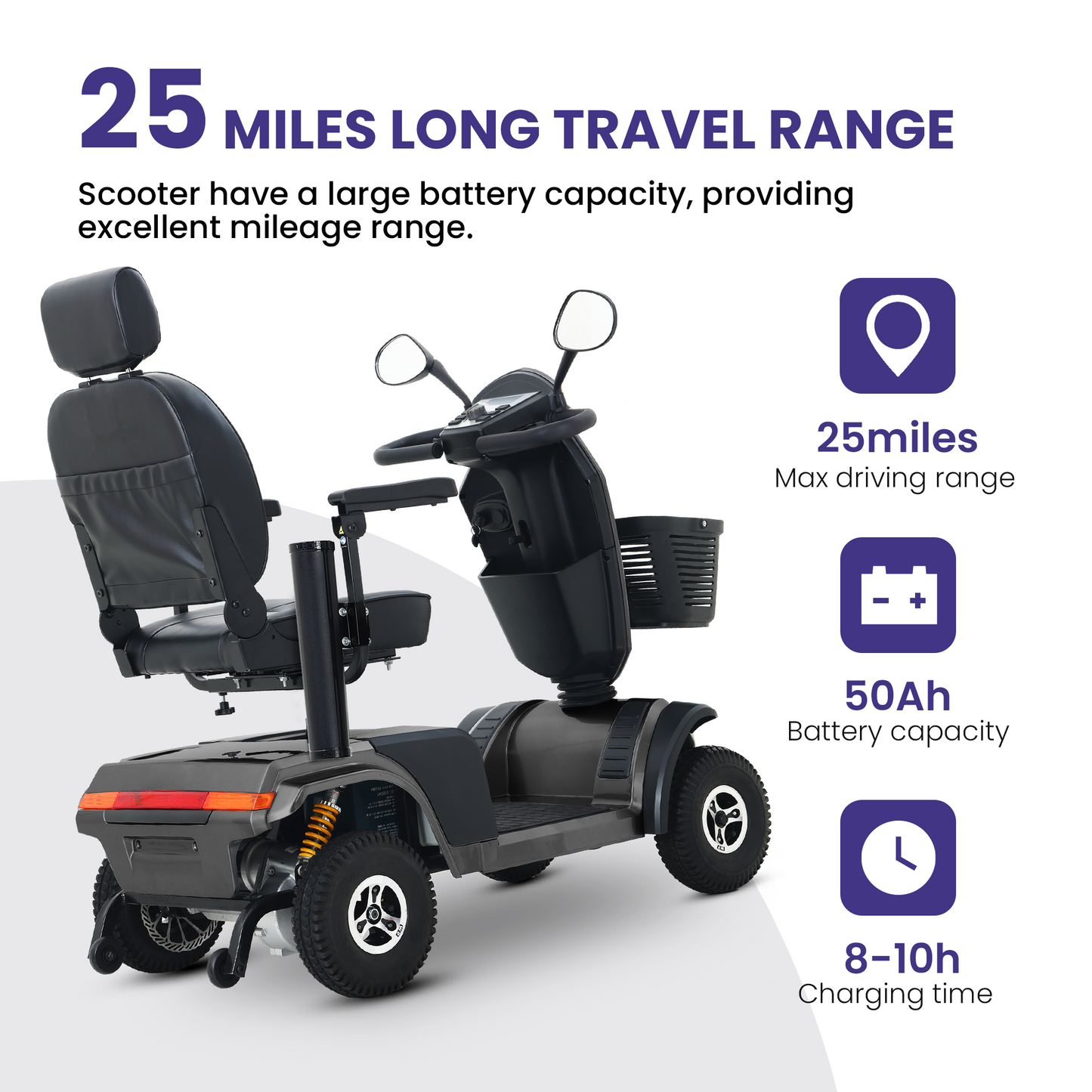 S500 Heavy Duty Mobility Scooter for Adults - Black All-Terrain Electric Scooter with Turn Signals, Headlights & Suspension - High-Weight Capacity for Seniors & Disabled