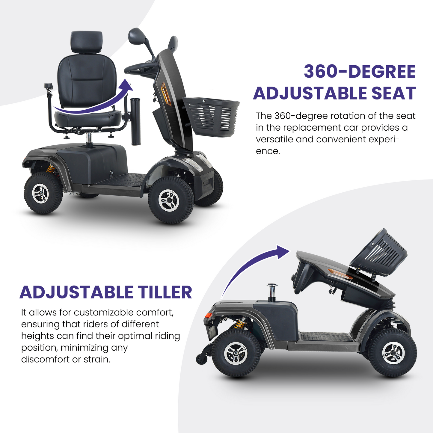 S500 Heavy Duty Mobility Scooter for Adults - Black All-Terrain Electric Scooter with Turn Signals, Headlights & Suspension - High-Weight Capacity for Seniors & Disabled