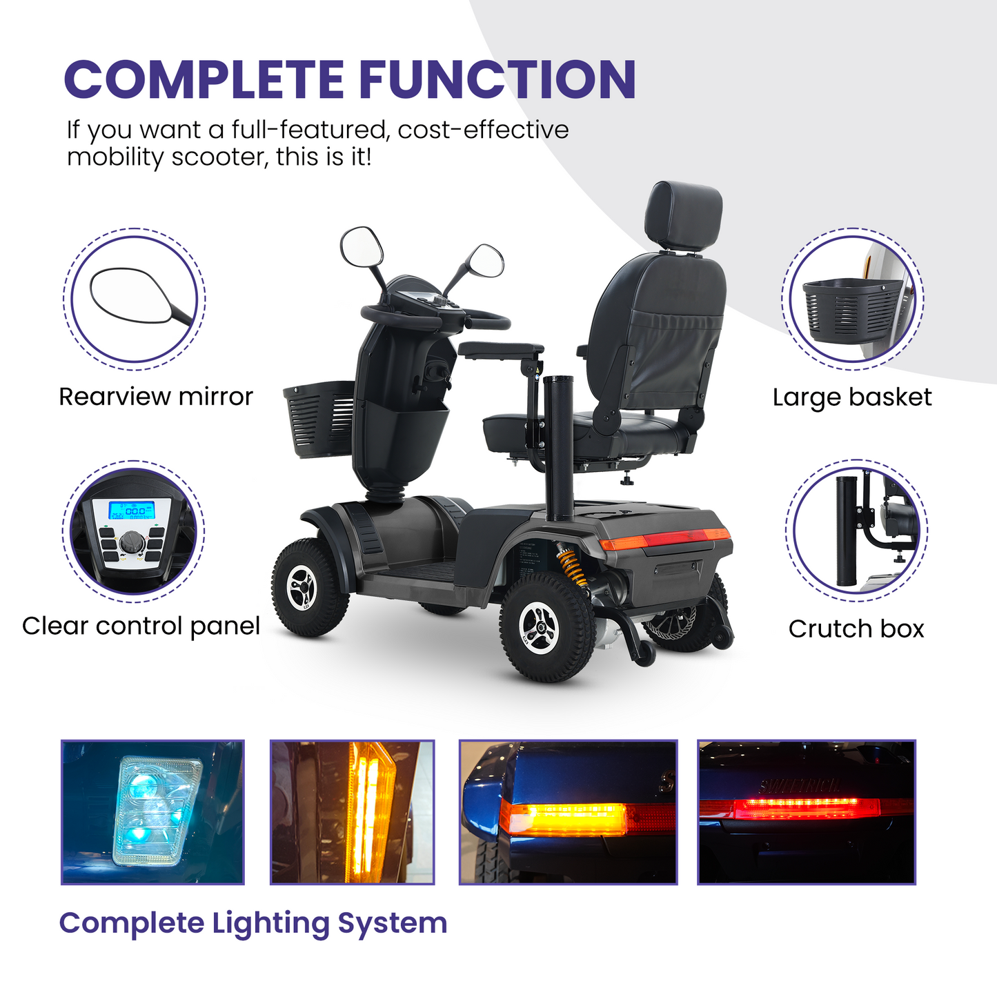 S500 Heavy Duty Mobility Scooter for Adults - Black All-Terrain Electric Scooter with Turn Signals, Headlights & Suspension - High-Weight Capacity for Seniors & Disabled