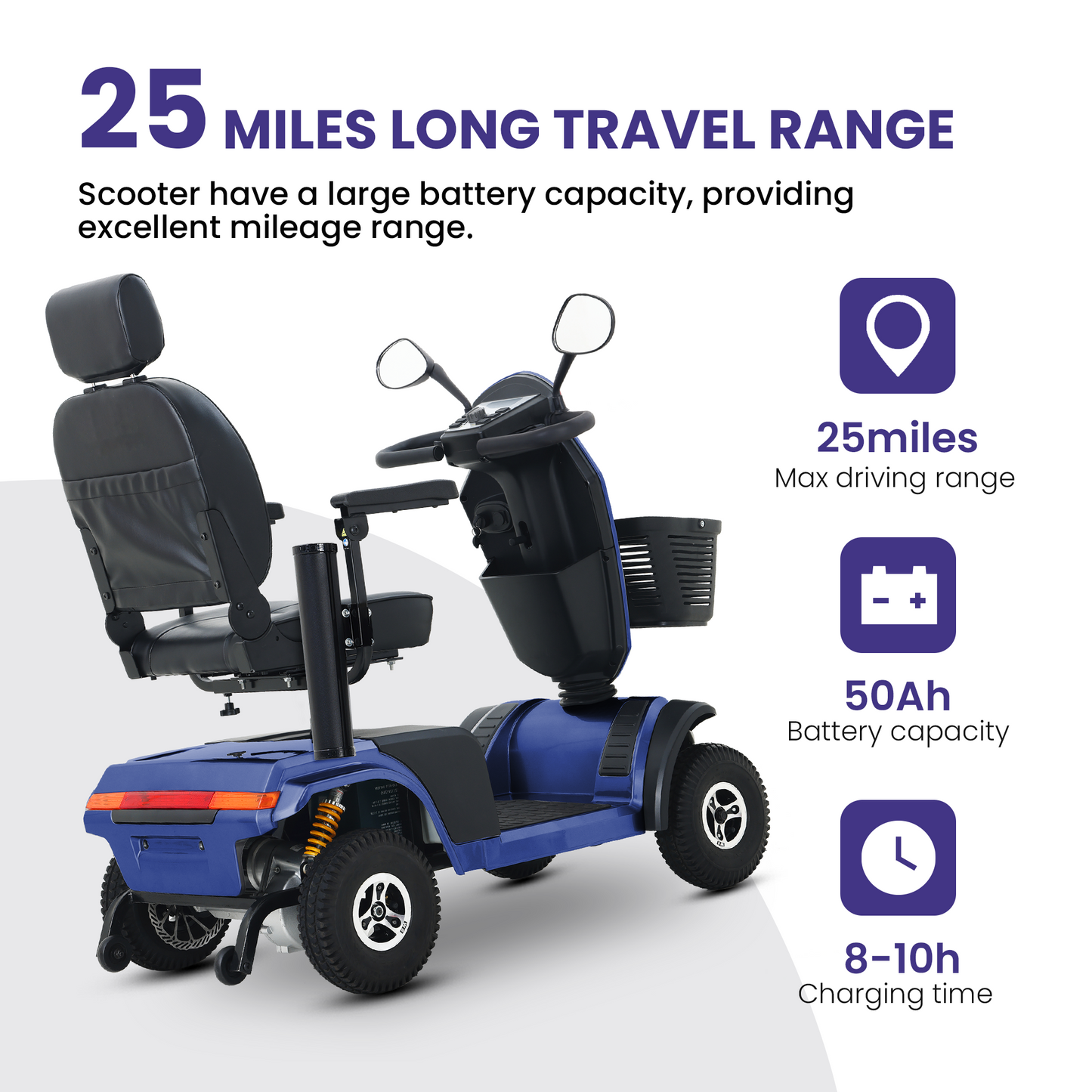 S500 Heavy Duty Mobility Scooter for Adults - Blue All-Terrain Electric Scooter with Turn Signals, Headlights & Suspension - High-Weight Capacity for Seniors & Disabled