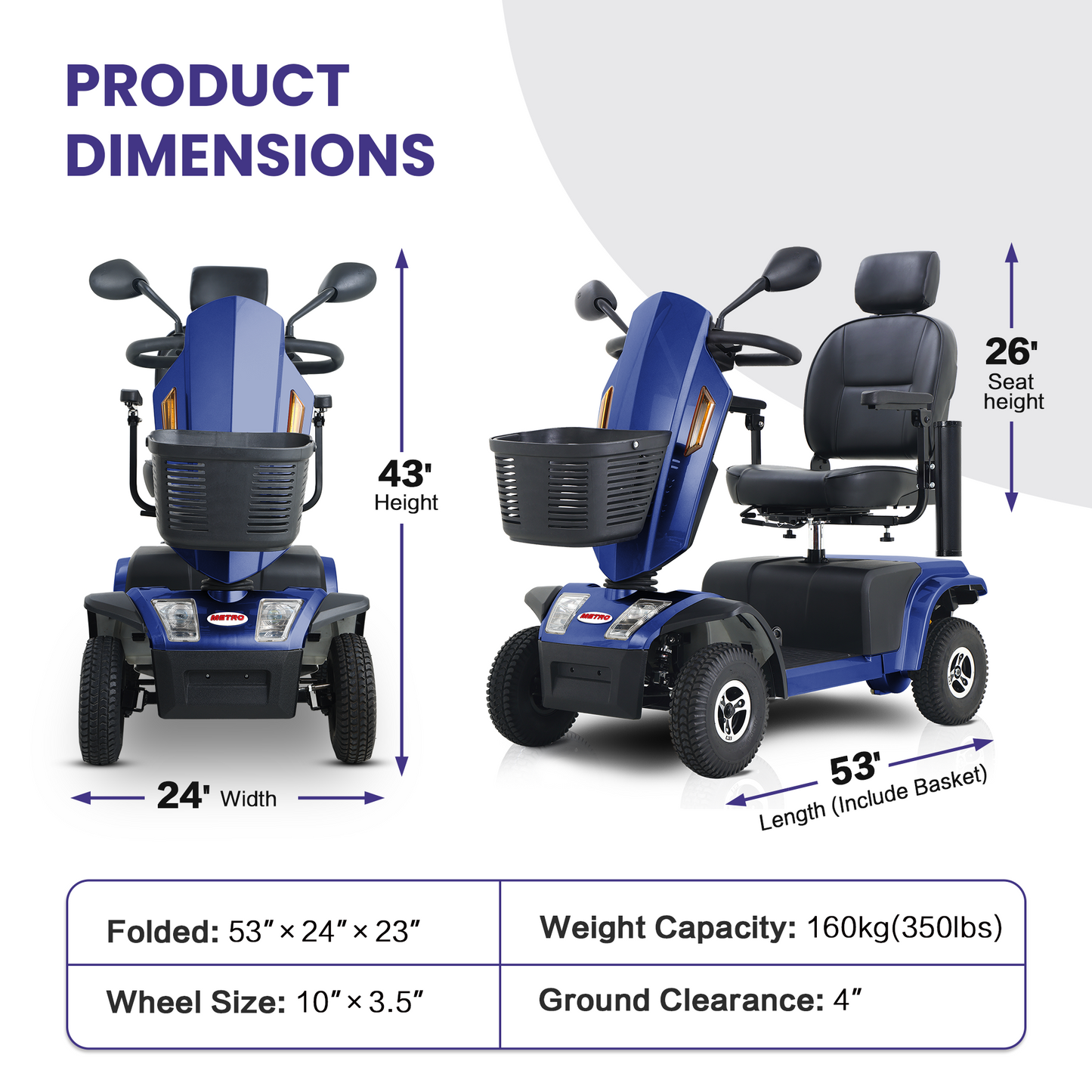 S500 Heavy Duty Mobility Scooter for Adults - Blue All-Terrain Electric Scooter with Turn Signals, Headlights & Suspension - High-Weight Capacity for Seniors & Disabled