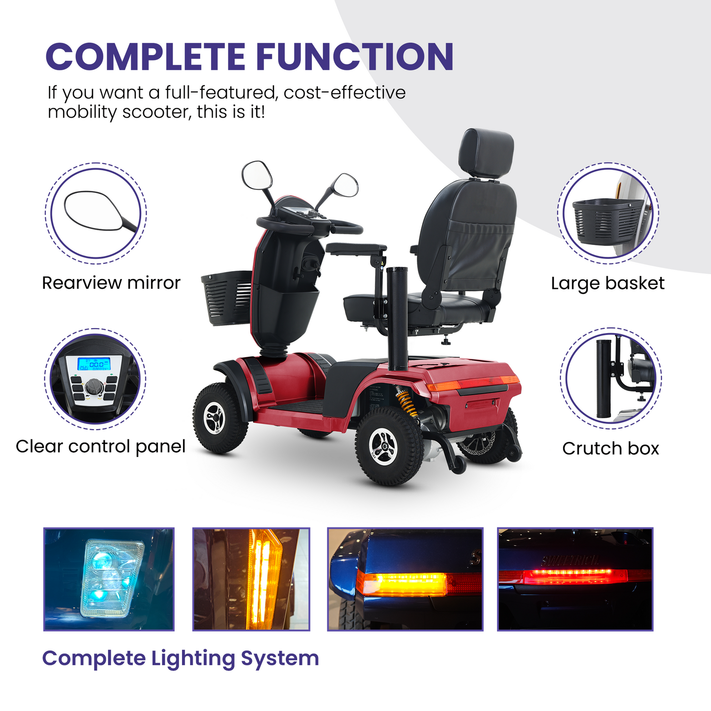 S500 Heavy Duty Mobility Scooter for Adults - Red All-Terrain Electric Scooter with Turn Signals, Headlights & Suspension - High-Weight Capacity for Seniors & Disabled