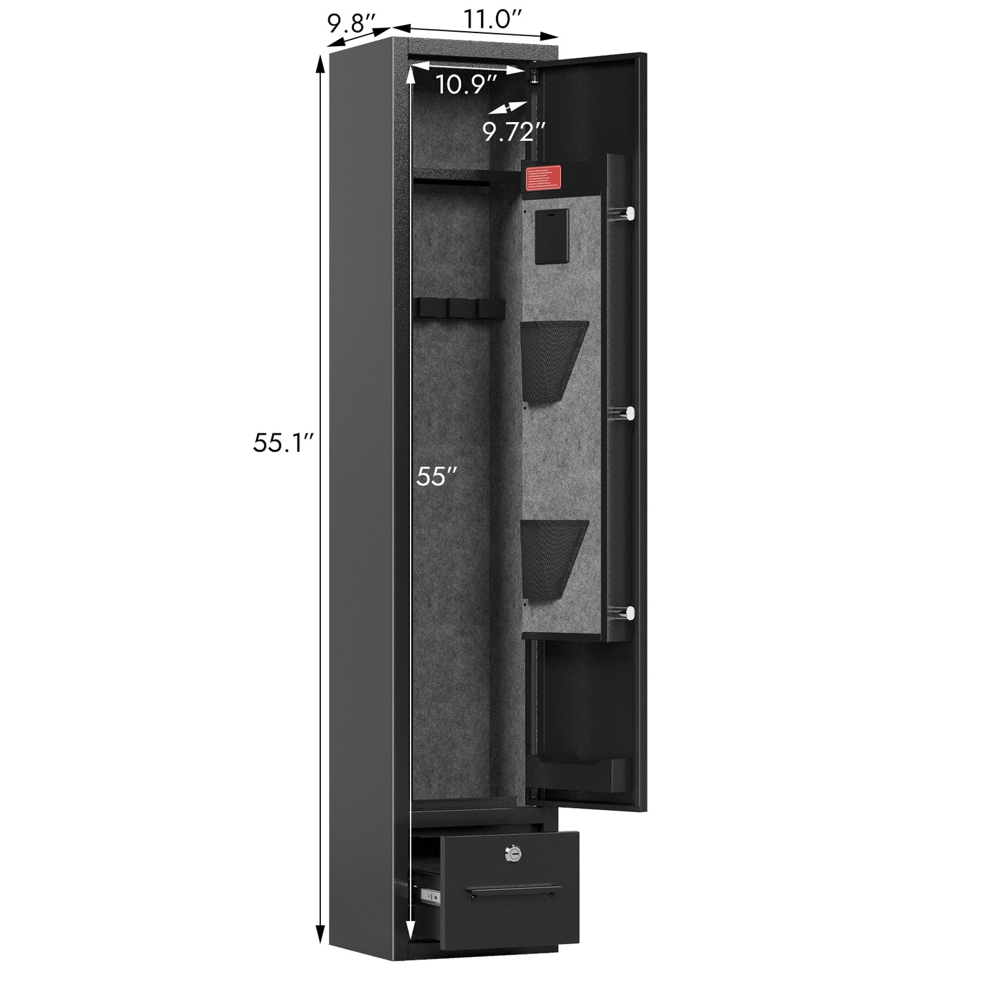4-Gun Digital Rifle Safe with Removable Shelf & Storage Drawer - Secure Gun Cabinet for Rifles, Pistols, and Shotguns