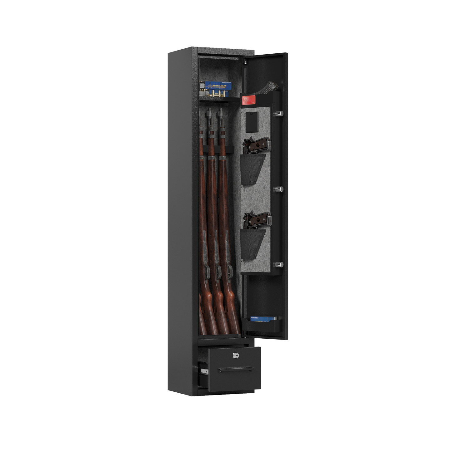 4-Gun Digital Rifle Safe with Removable Shelf & Storage Drawer - Secure Gun Cabinet for Rifles, Pistols, and Shotguns