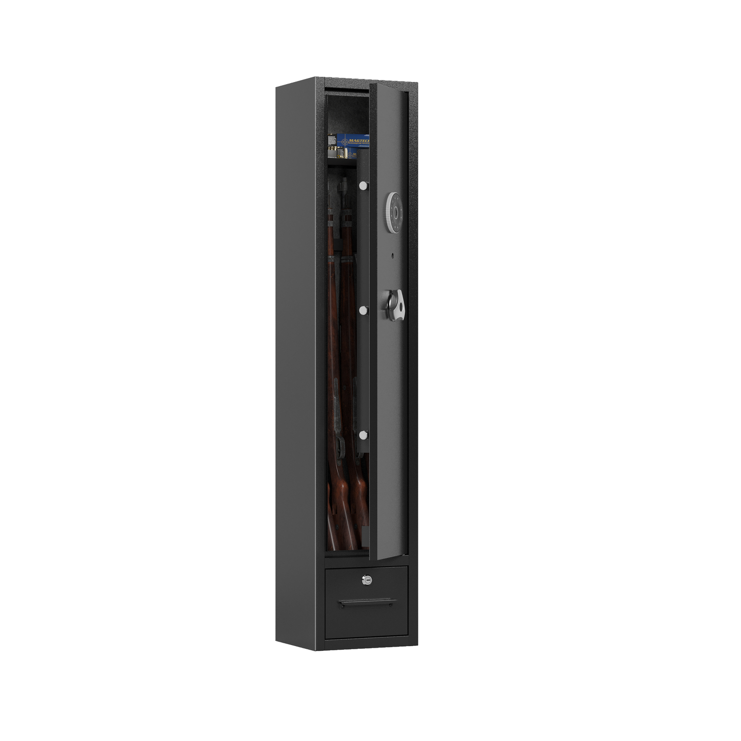 4-Gun Digital Rifle Safe with Removable Shelf & Storage Drawer - Secure Gun Cabinet for Rifles, Pistols, and Shotguns