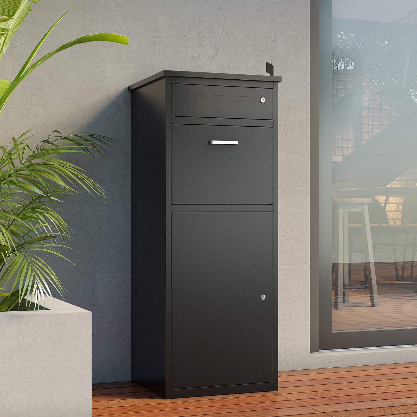 Heavy-Duty Anti-Theft Steel Package Delivery Box, Weatherproof Outdoor Mail Drop Box for Home & Office (Black)