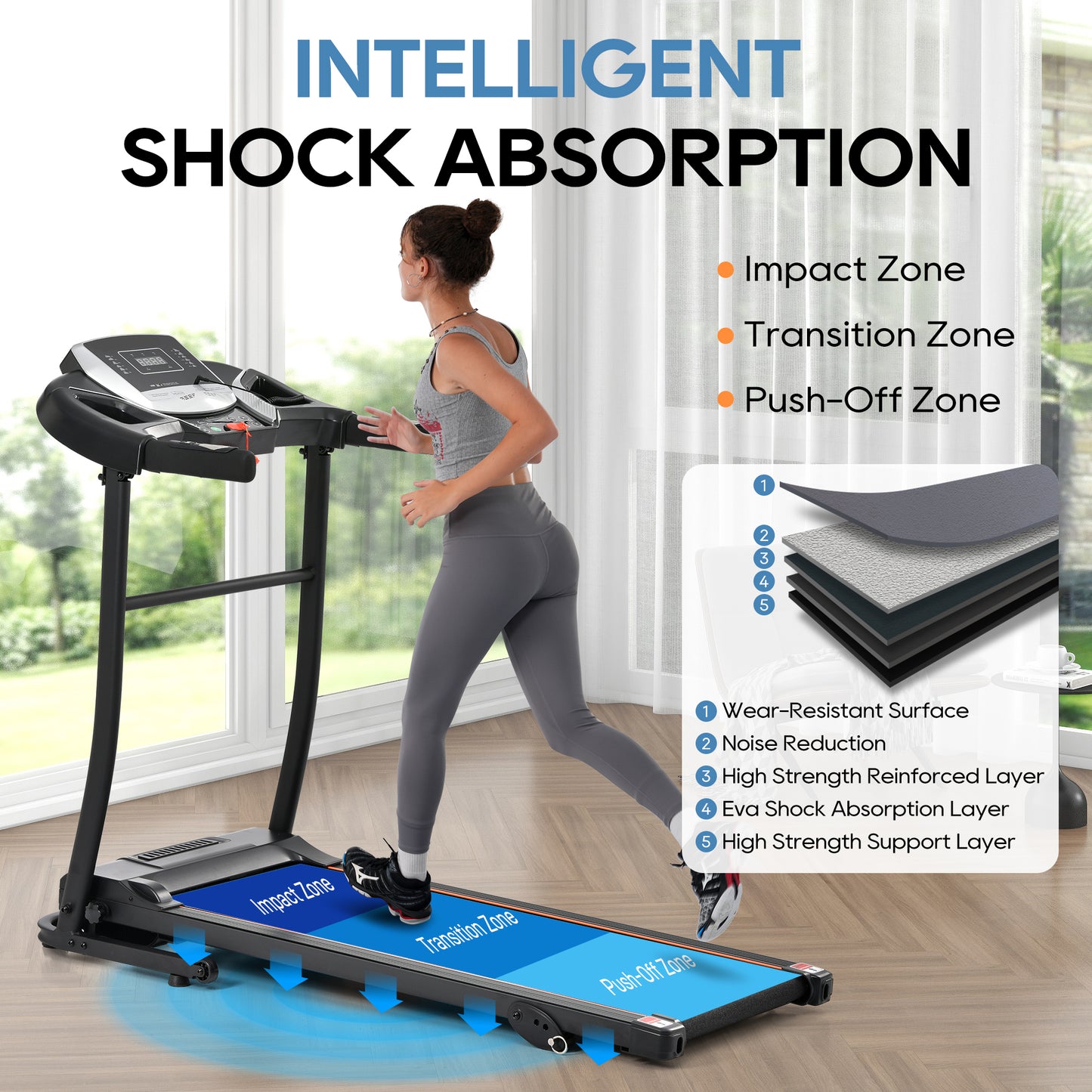 Space-Saving Folding Treadmill - 2.5HP Whisper-Quiet Motor, 7.5MPH & 3-Level Incline, 12 Preset Programs w/Bluetooth Speaker - 300lbs Capacity Home Gym Essential