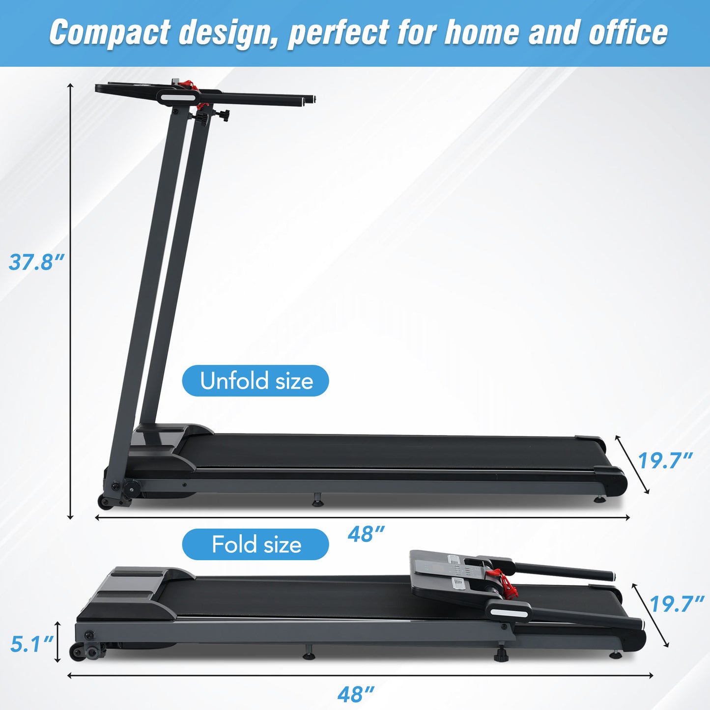 NEW Foldable Walking Pad Treadmill for Home & Office - 2.5HP Quiet Motor, 0.5-7.5MPH Speed, Manual Incline, 265LBS Capacity, Ultra-Compact Design