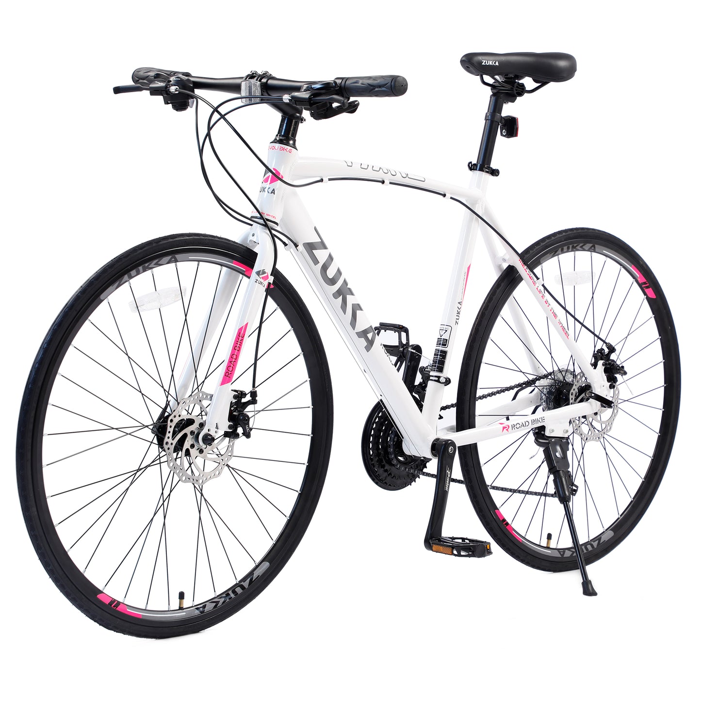 24-Speed Hybrid Disc Brake Road Bike, 700C Light weight Aluminum City Commuter Bicycle for Men & Women - White