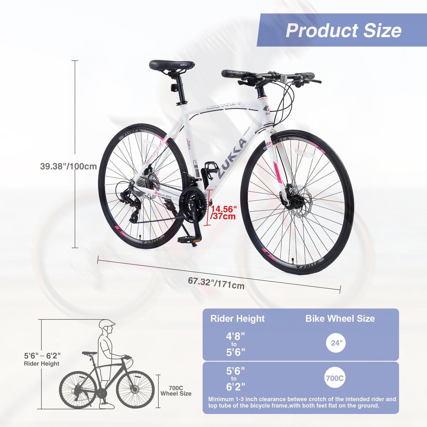 24-Speed Hybrid Disc Brake Road Bike, 700C Light weight Aluminum City Commuter Bicycle for Men & Women - White