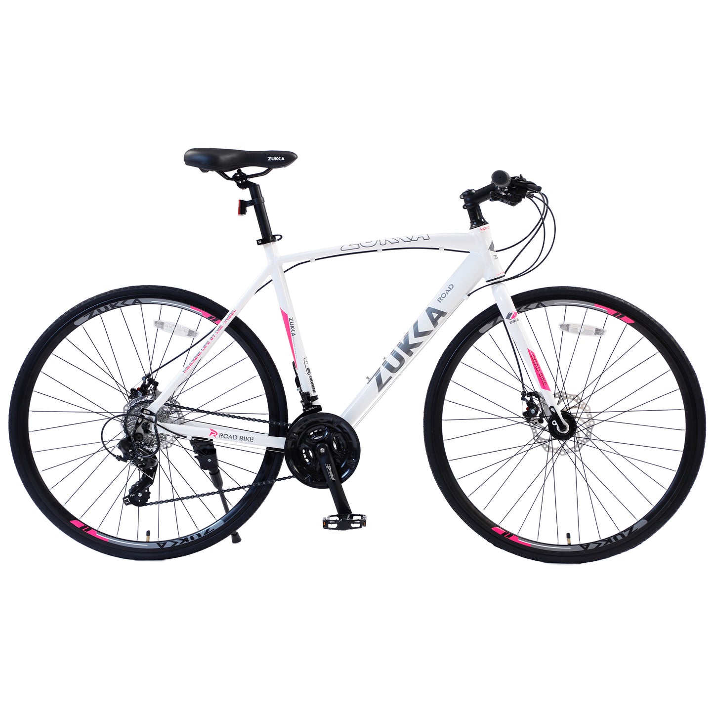 24-Speed Hybrid Disc Brake Road Bike, 700C Light weight Aluminum City Commuter Bicycle for Men & Women - White
