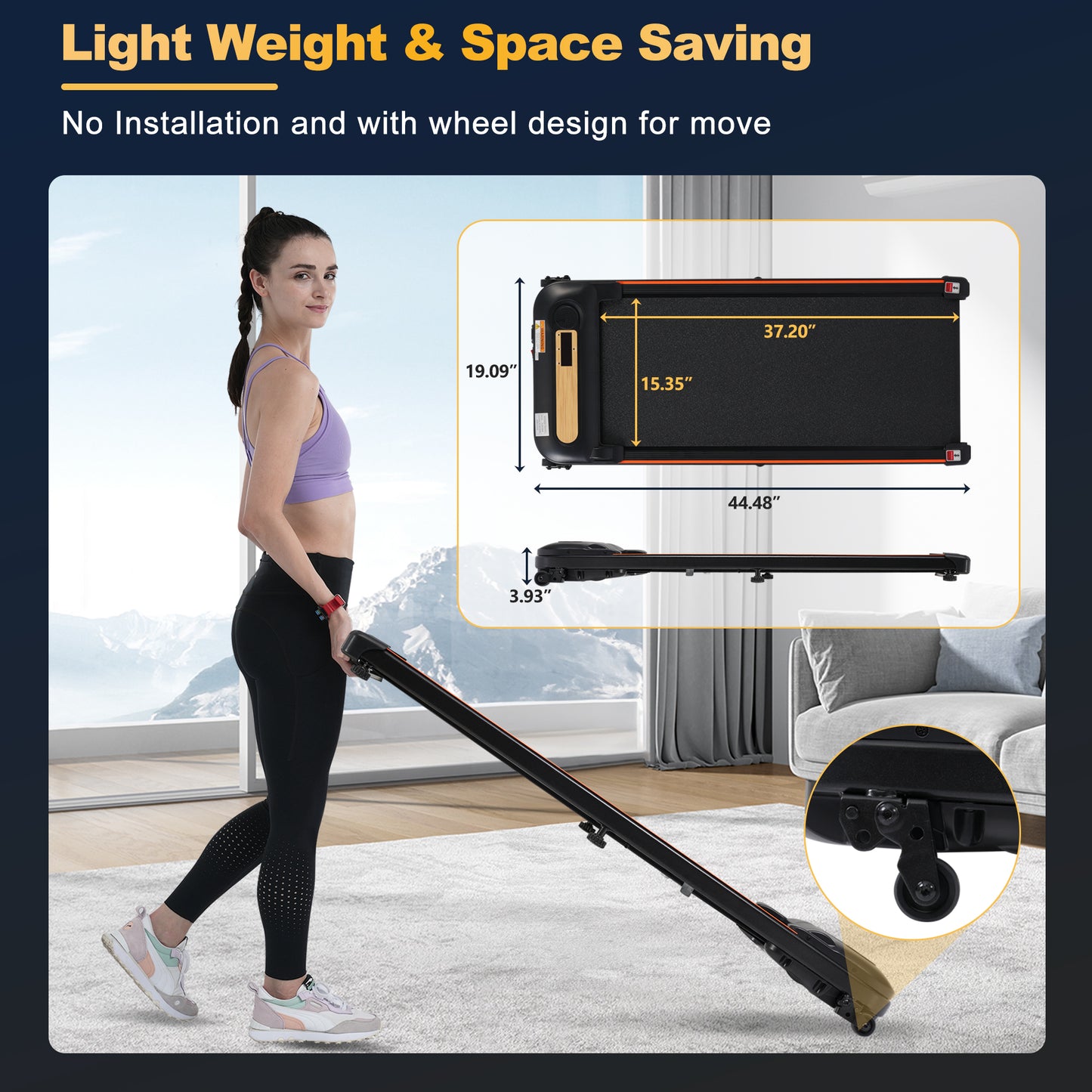 Adjustable Incline Under Desk Treadmill with Remote Control – 2.5HP Motor, 300LBS Capacity, Zero Assembly Home & Gym Fitness