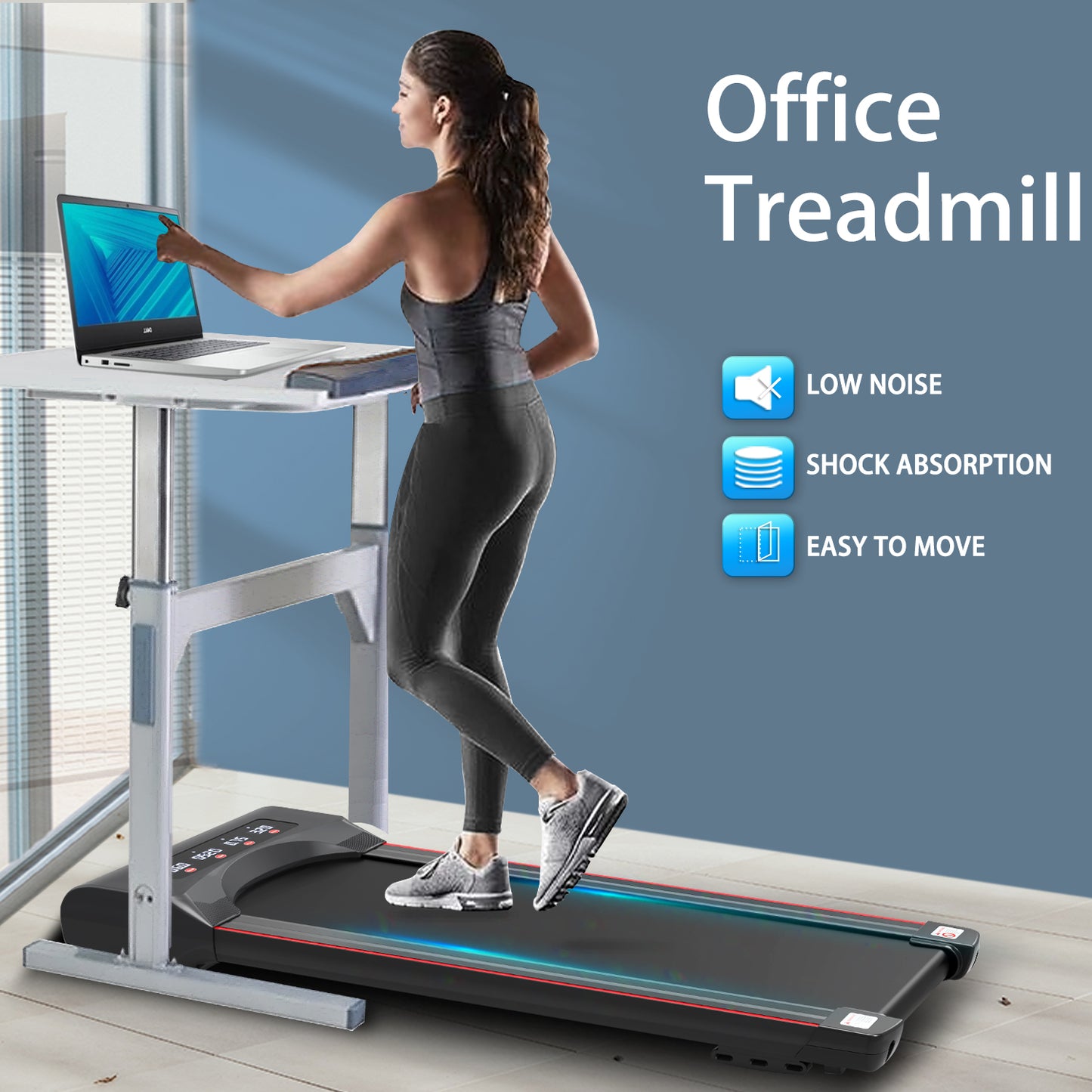 Under Desk Walking Treadmill, 300 LB Capacity Quiet Motor Home Office Fitness Machine