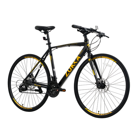 24-Speed Hybrid Disc Brake Road Bike, 700C Light weight Aluminum City Commuter Bicycle for Men & Women - Black