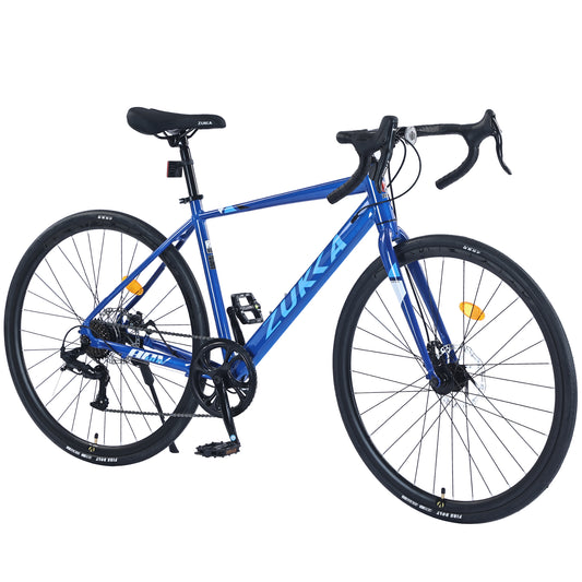 700C Aluminum Road Bike for Men & Women - 7-Speed Lightweight Commuter Bike with Dual Disc Brakes, 700x28C Tires, 85% Pre-Assembled (Blue)