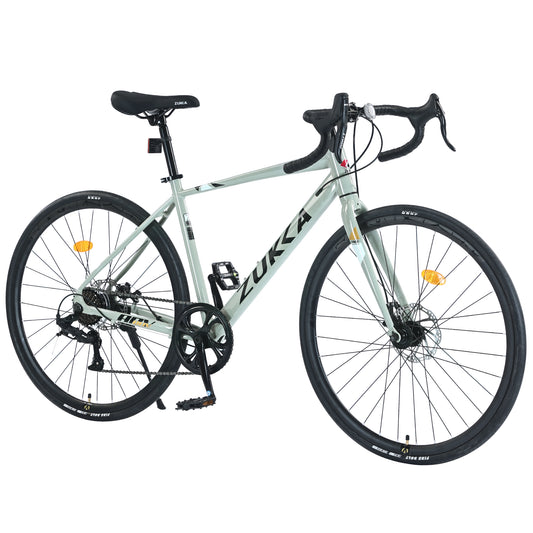 700C Aluminum Road Bike for Men & Women - 7-Speed Lightweight Commuter Bike with Dual Disc Brakes, 700x28C Tires, 85% Pre-Assembled (Green)