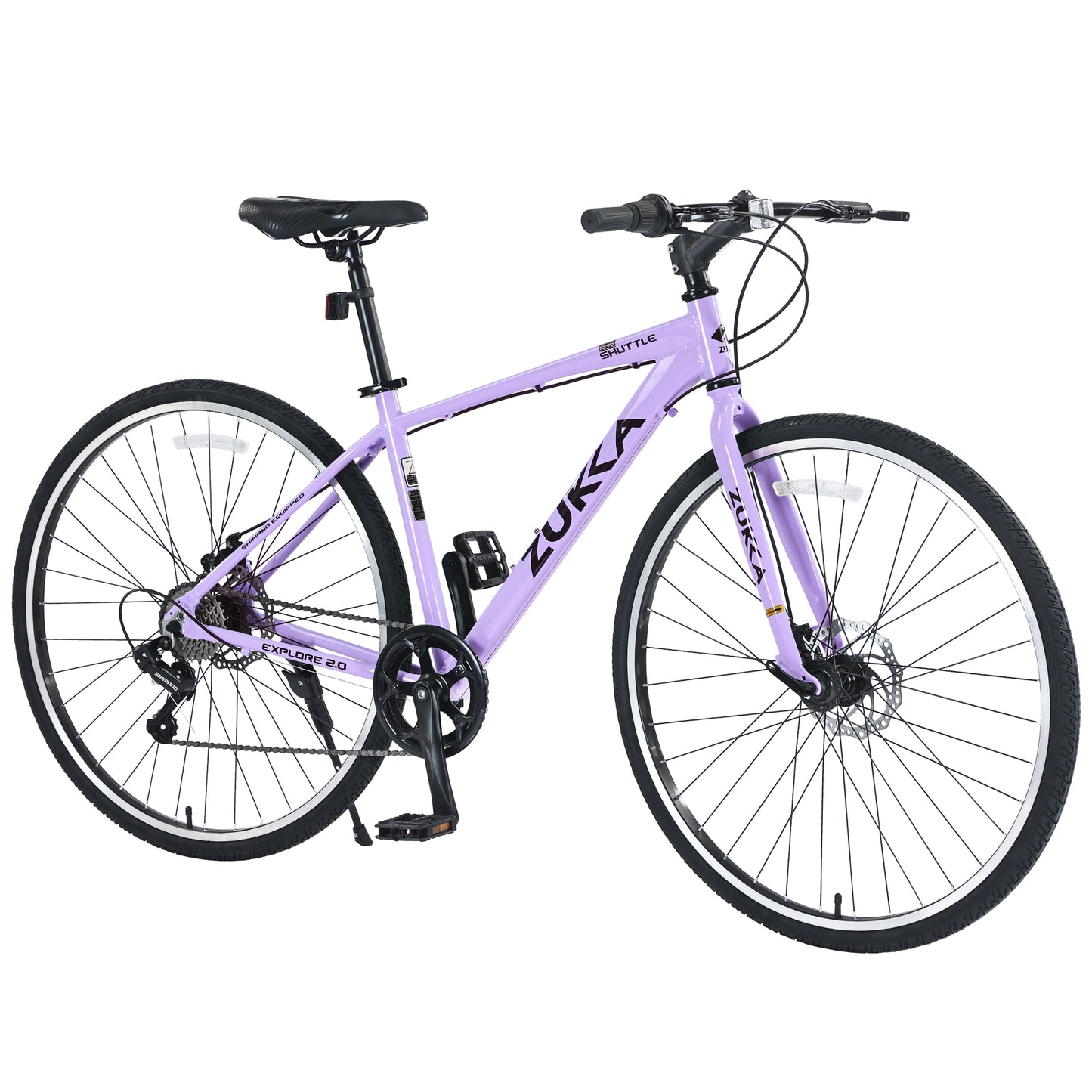 7-Speed Aluminum Hybrid Commuter Bike - 700C Light weight Frame, Dual Disc Brakes, Pre-Assembled City Road Bicycle for Men & Women - Purple