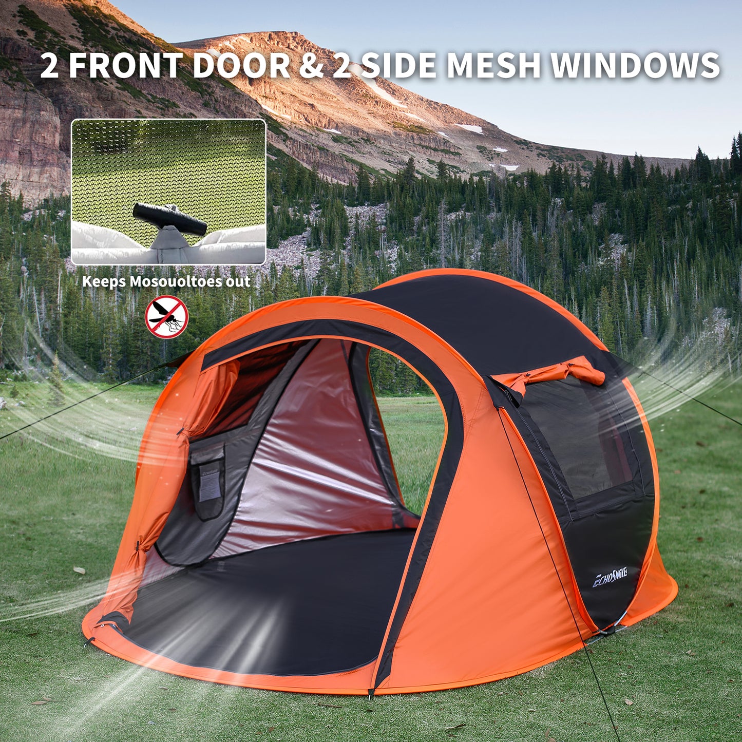 2-Person Instant Pop-Up Camping Tent Automatic Setup in 10 Seconds Lightweight Water-Resistant Dome Tent with Enhanced Ventilation