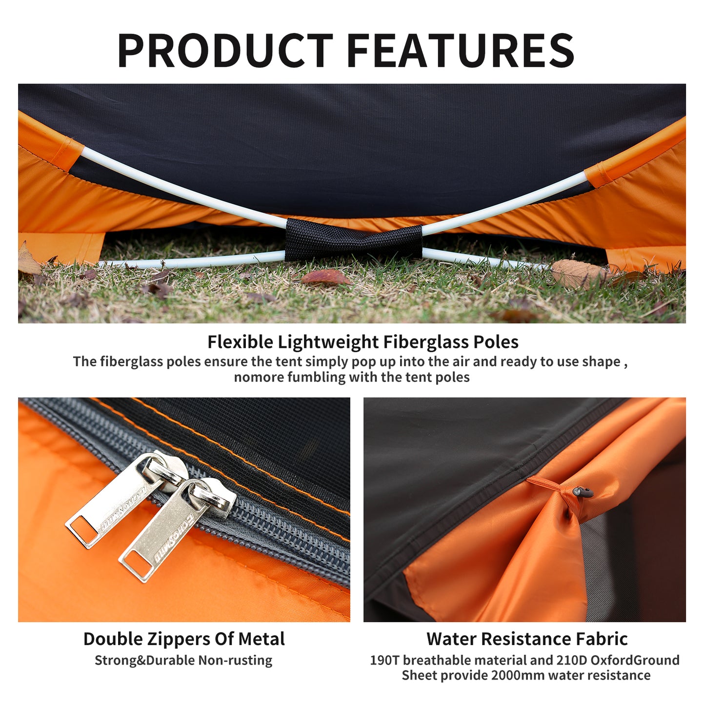 2-Person Instant Pop-Up Camping Tent Automatic Setup in 10 Seconds Lightweight Water-Resistant Dome Tent with Enhanced Ventilation