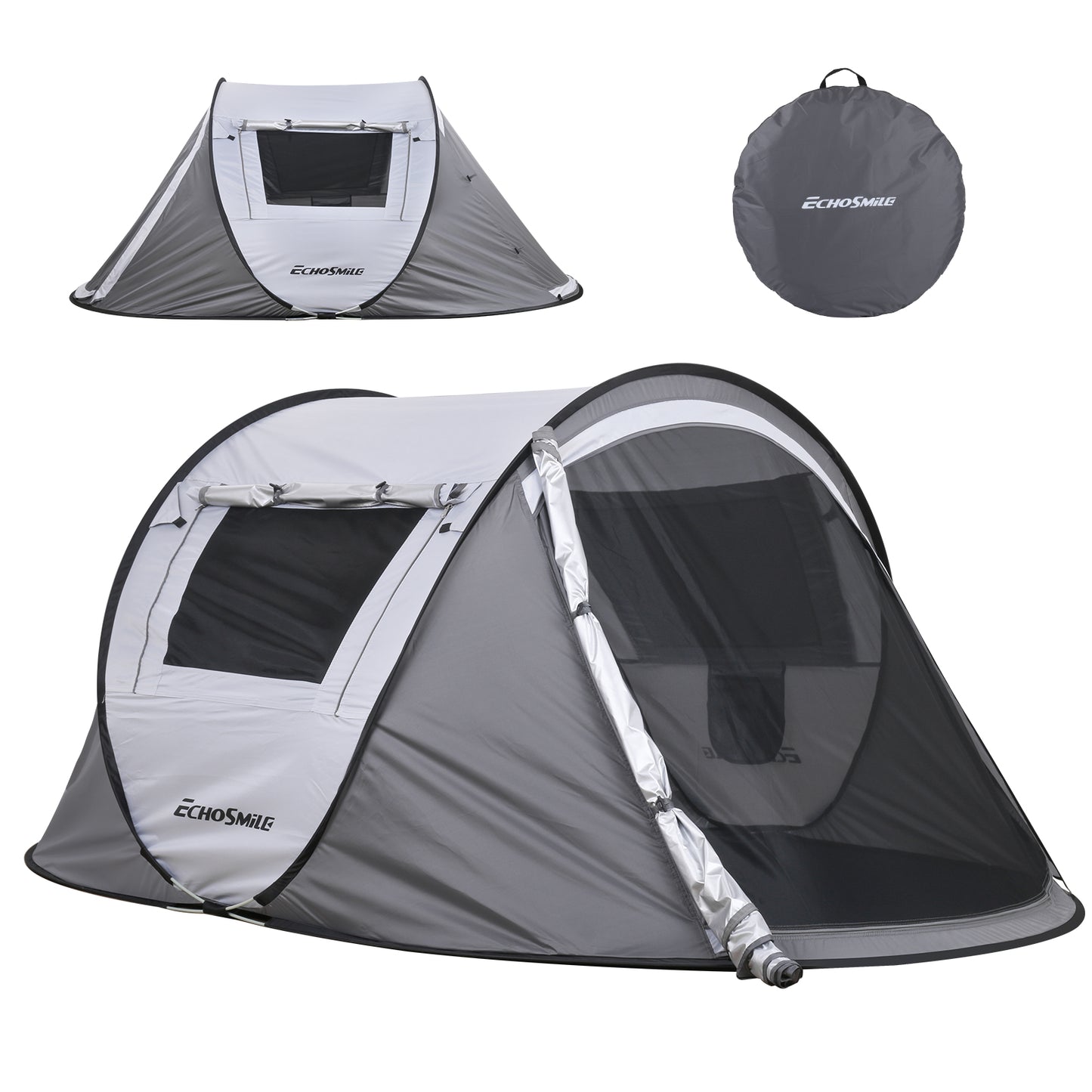 2-Person Instant Pop Up Tent – 10-Second Setup, Reinforced Fiberglass Poles & 4 Mesh Windows for Ventilated Camping Comfort