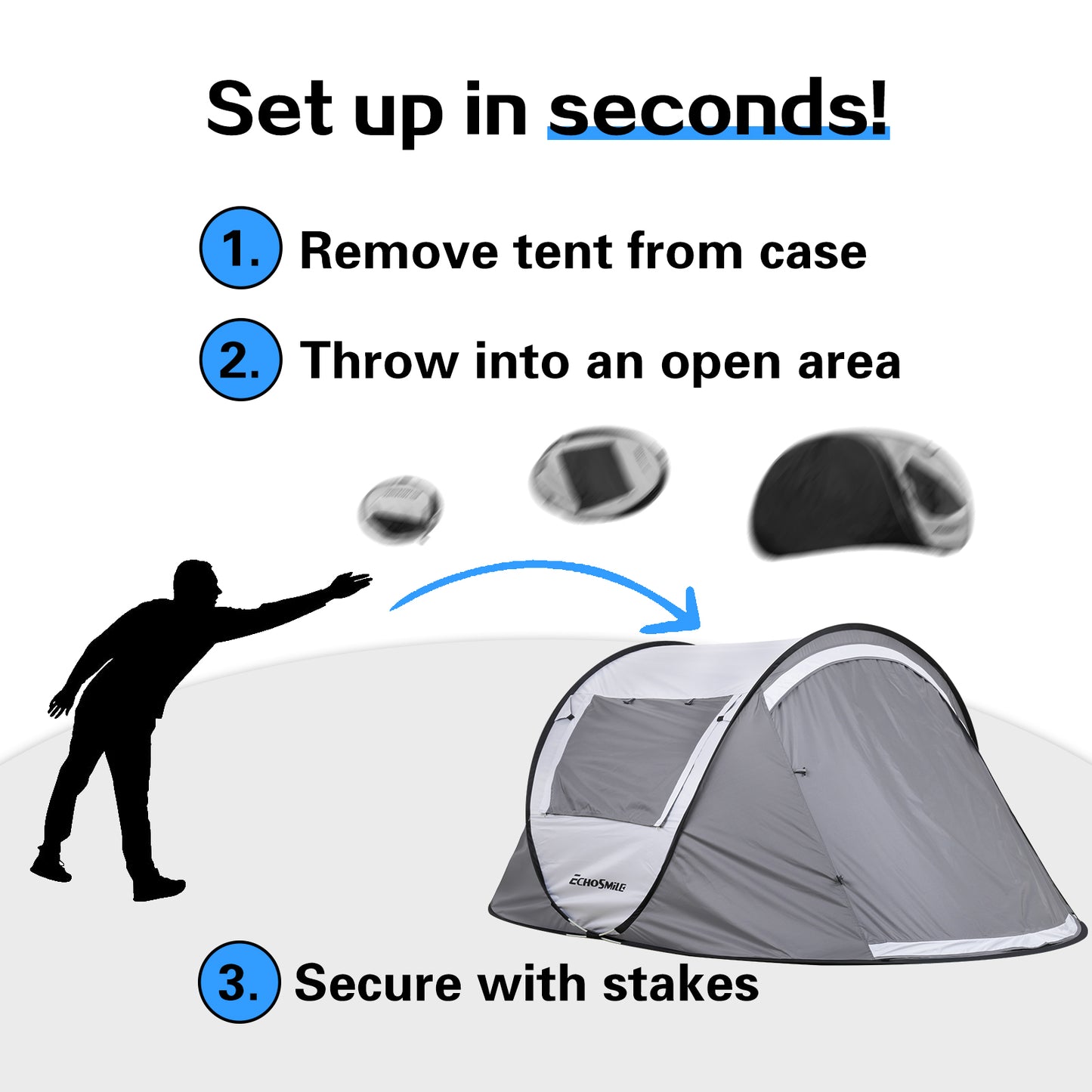 2-Person Instant Pop Up Tent – 10-Second Setup, Reinforced Fiberglass Poles & 4 Mesh Windows for Ventilated Camping Comfort