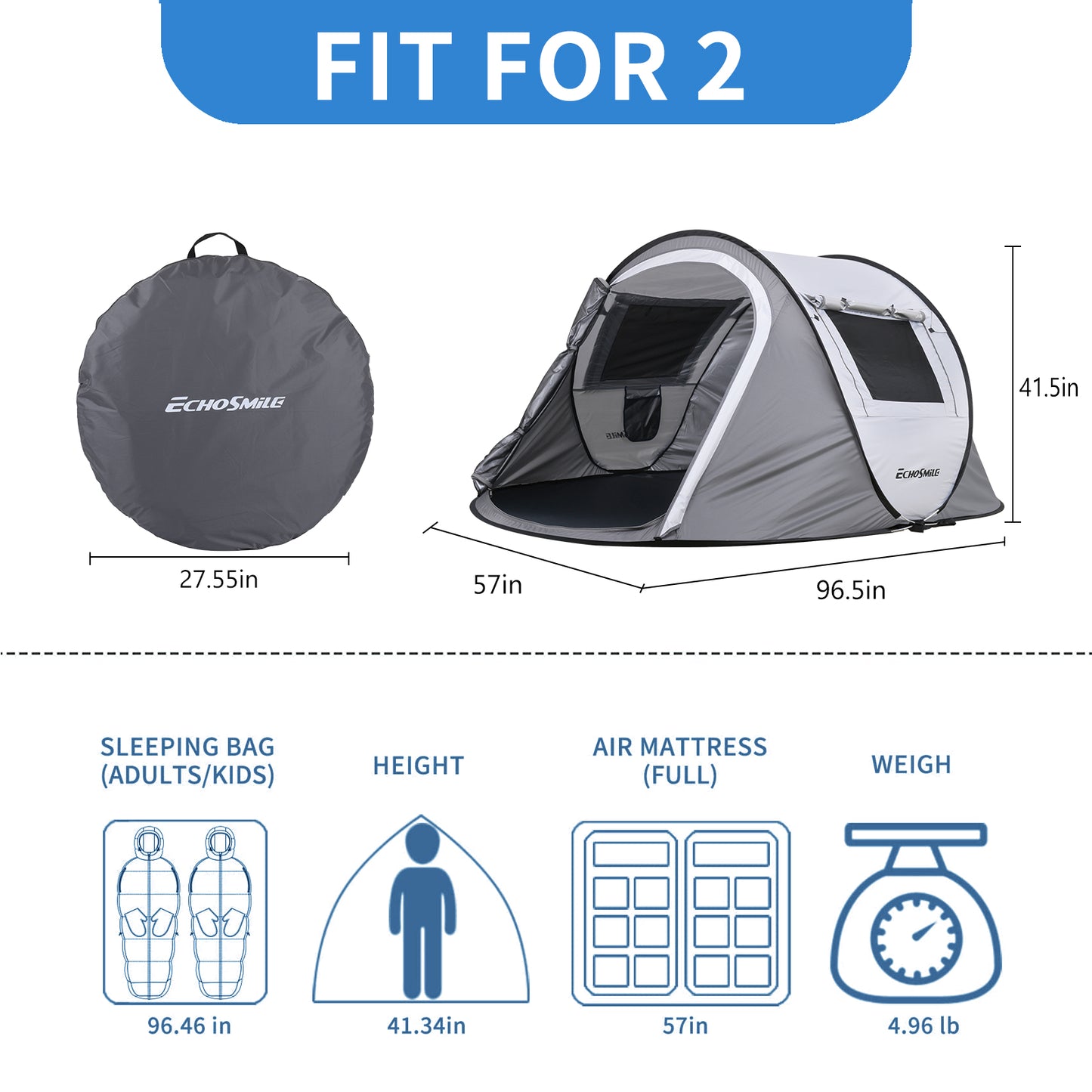 2-Person Instant Pop Up Tent – 10-Second Setup, Reinforced Fiberglass Poles & 4 Mesh Windows for Ventilated Camping Comfort