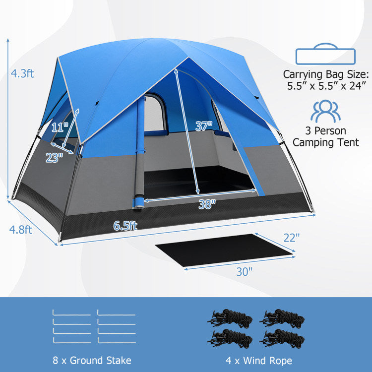 3-Person Weatherproof Camping Tent – Spacious Family Shelter with Waterproof Design, Lightweight Portability & Quick Setup for Outdoor Adventures