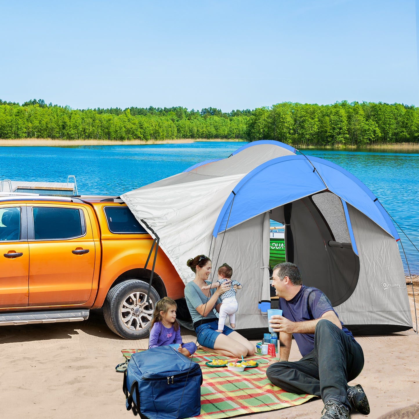 SUV Truck Tent for 5-6 People – 2000mm Waterproof Car Camping Shelter with 3 Doors, Mesh Ventilation & Universal Vehicle Compatibility