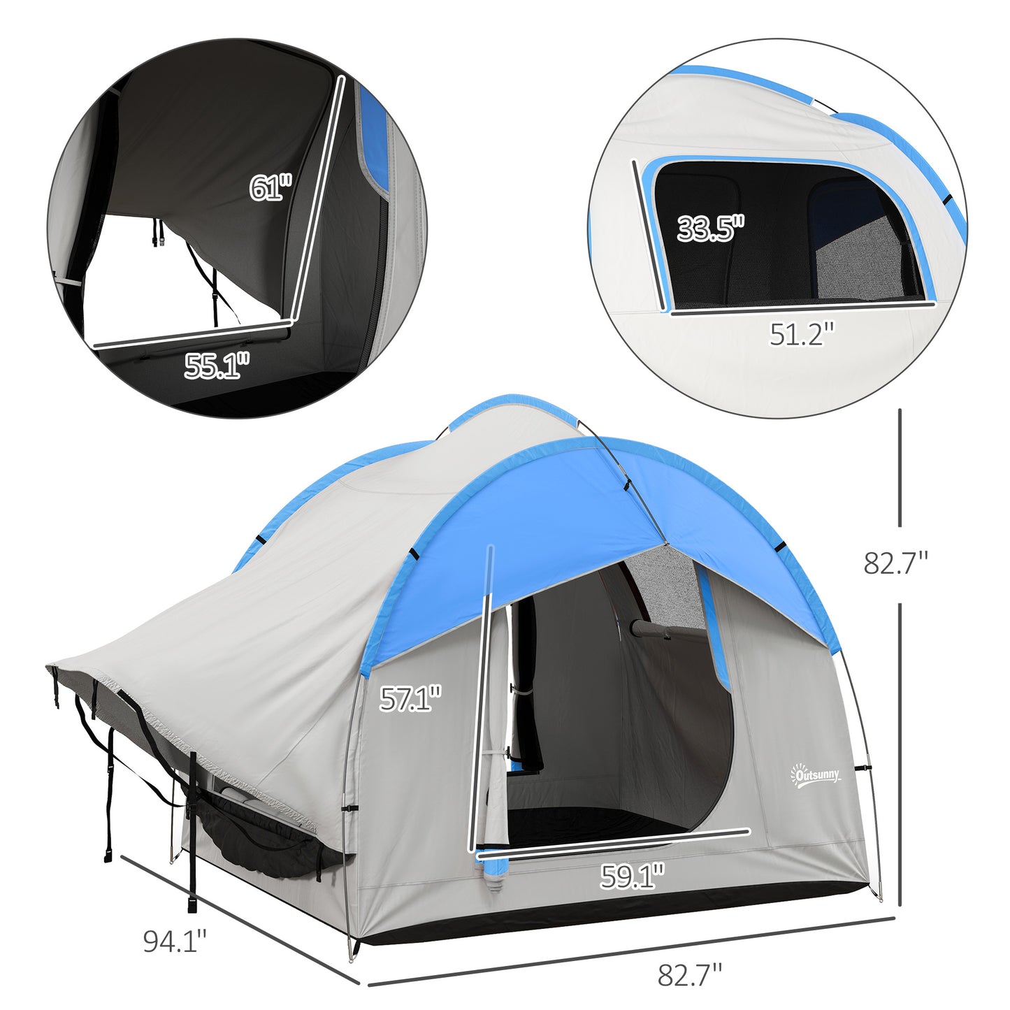 SUV Truck Tent for 5-6 People – 2000mm Waterproof Car Camping Shelter with 3 Doors, Mesh Ventilation & Universal Vehicle Compatibility
