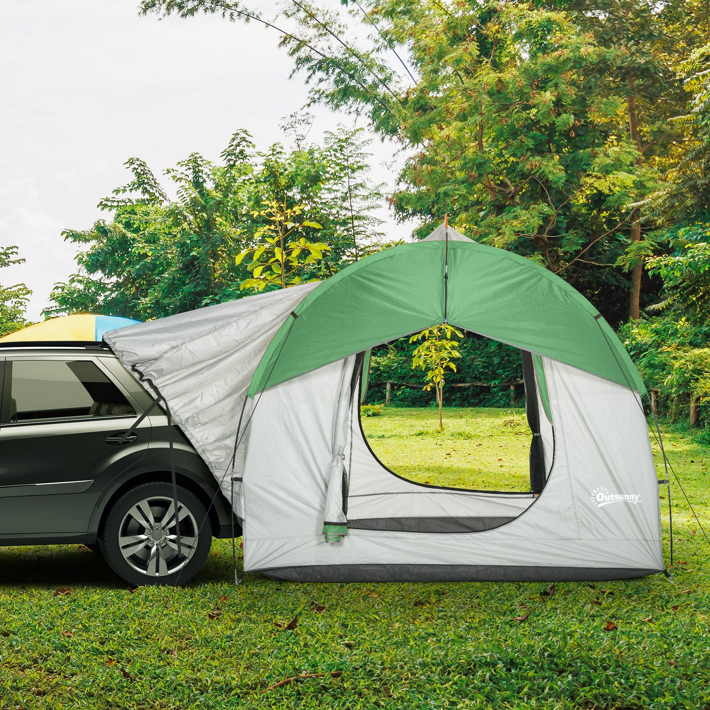 5-6 Person SUV Camping Tent – Heavy-Duty 2000mm Waterproof Shelter with 3 Doors, Mesh Windows & Universal Vehicle/Ground Setup