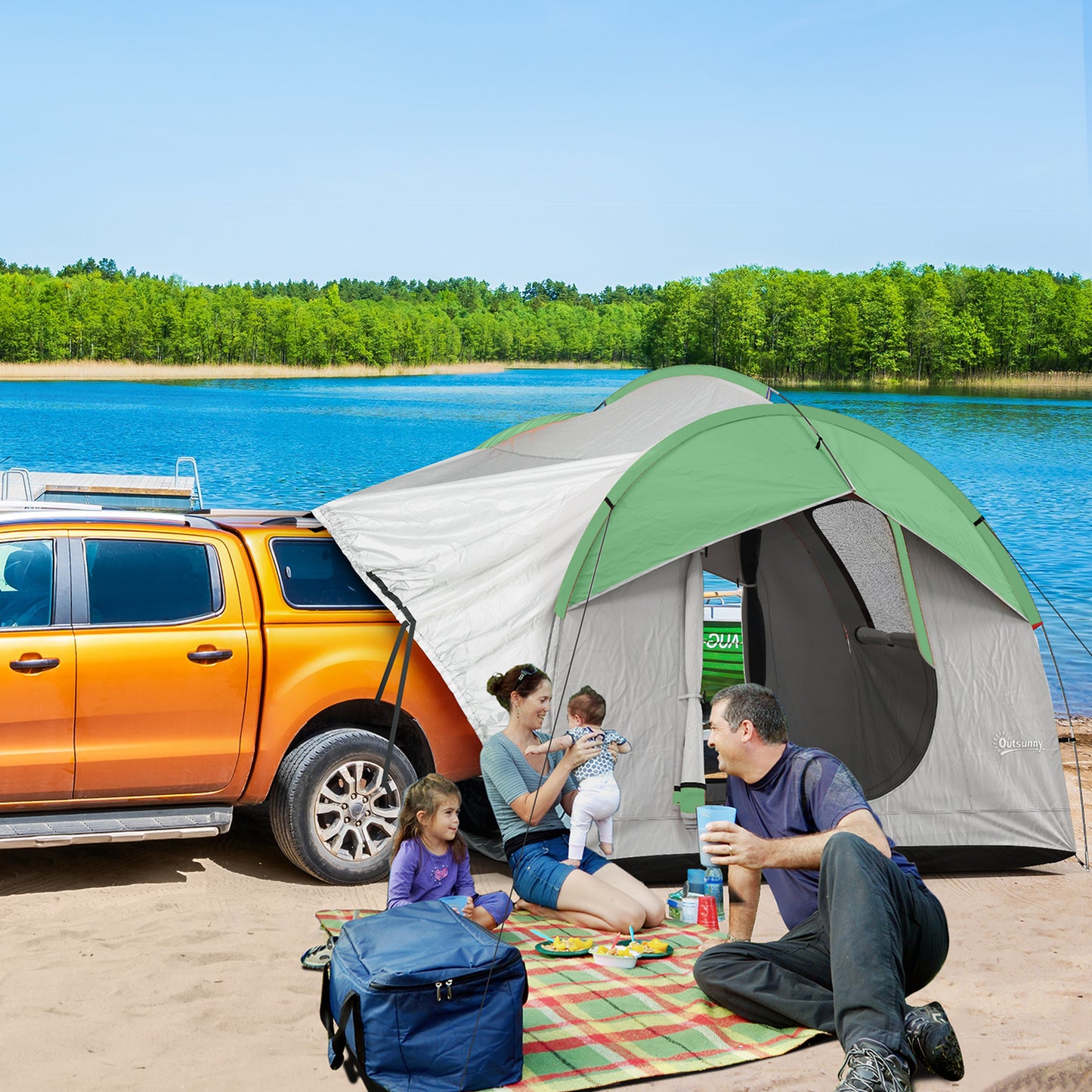 5-6 Person SUV Camping Tent – Heavy-Duty 2000mm Waterproof Shelter with 3 Doors, Mesh Windows & Universal Vehicle/Ground Setup
