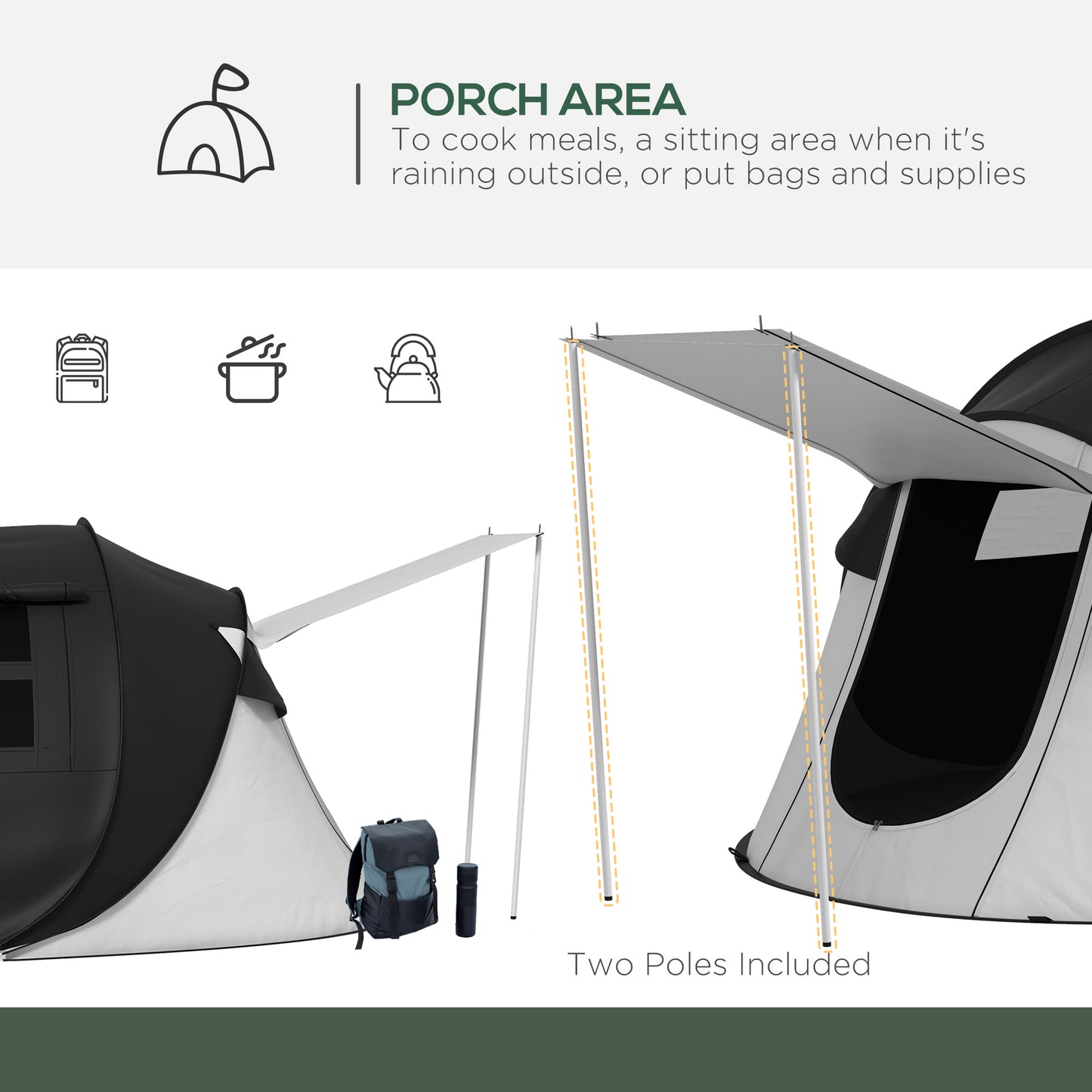 2-3 Person Pop Up Camping Tent with Rainproof Porch – 3000mm Waterproof, Instant Setup & Ventilated Mesh Windows for Outdoor Adventures