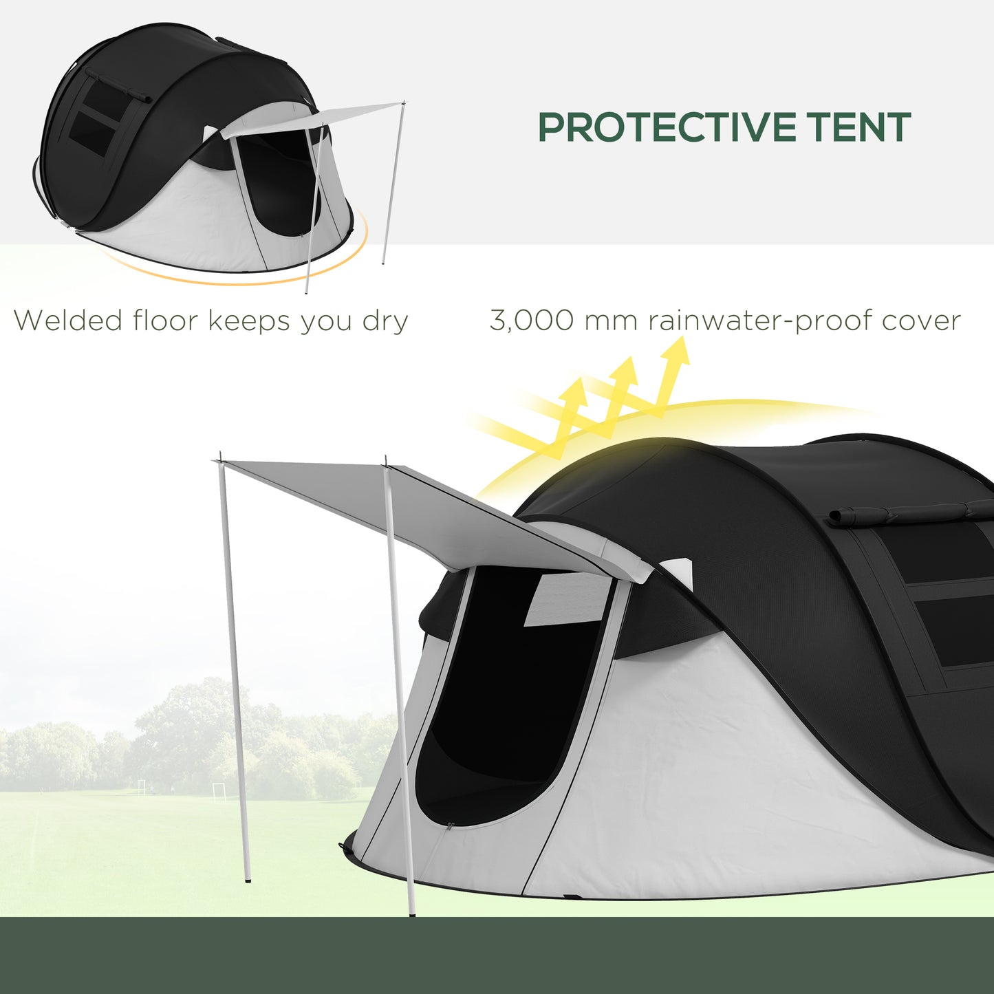 2-3 Person Pop Up Camping Tent with Rainproof Porch – 3000mm Waterproof, Instant Setup & Ventilated Mesh Windows for Outdoor Adventures