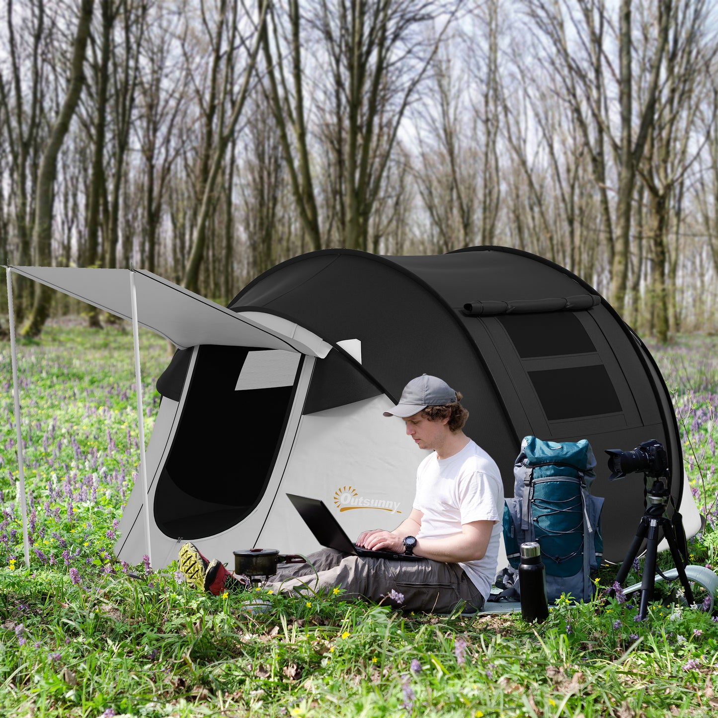 2-3 Person Pop Up Camping Tent with Rainproof Porch – 3000mm Waterproof, Instant Setup & Ventilated Mesh Windows for Outdoor Adventures
