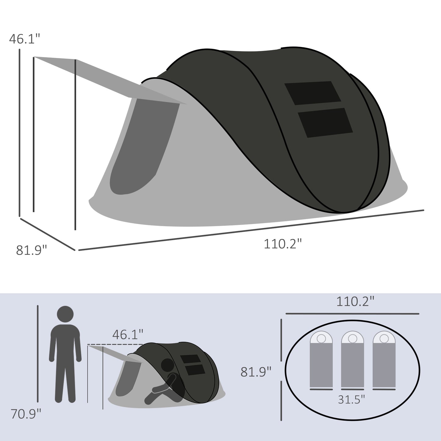 2-3 Person Pop Up Camping Tent with Rainproof Porch – 3000mm Waterproof, Instant Setup & Ventilated Mesh Windows for Outdoor Adventures