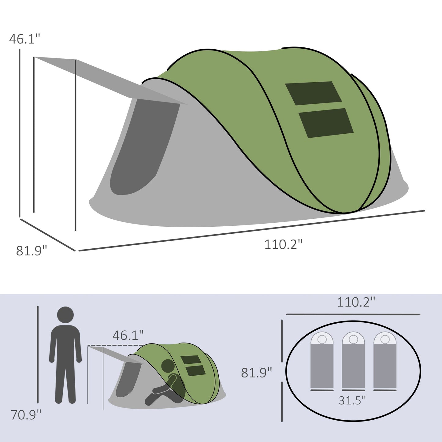 Instant Pop Up Tent for 2-3 People – 3000mm Waterproof Camping Shelter with Porch, UV Protection & 30-Second Setup