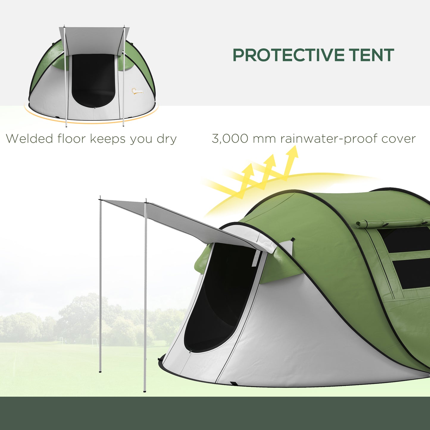 Instant Pop Up Tent for 2-3 People – 3000mm Waterproof Camping Shelter with Porch, UV Protection & 30-Second Setup