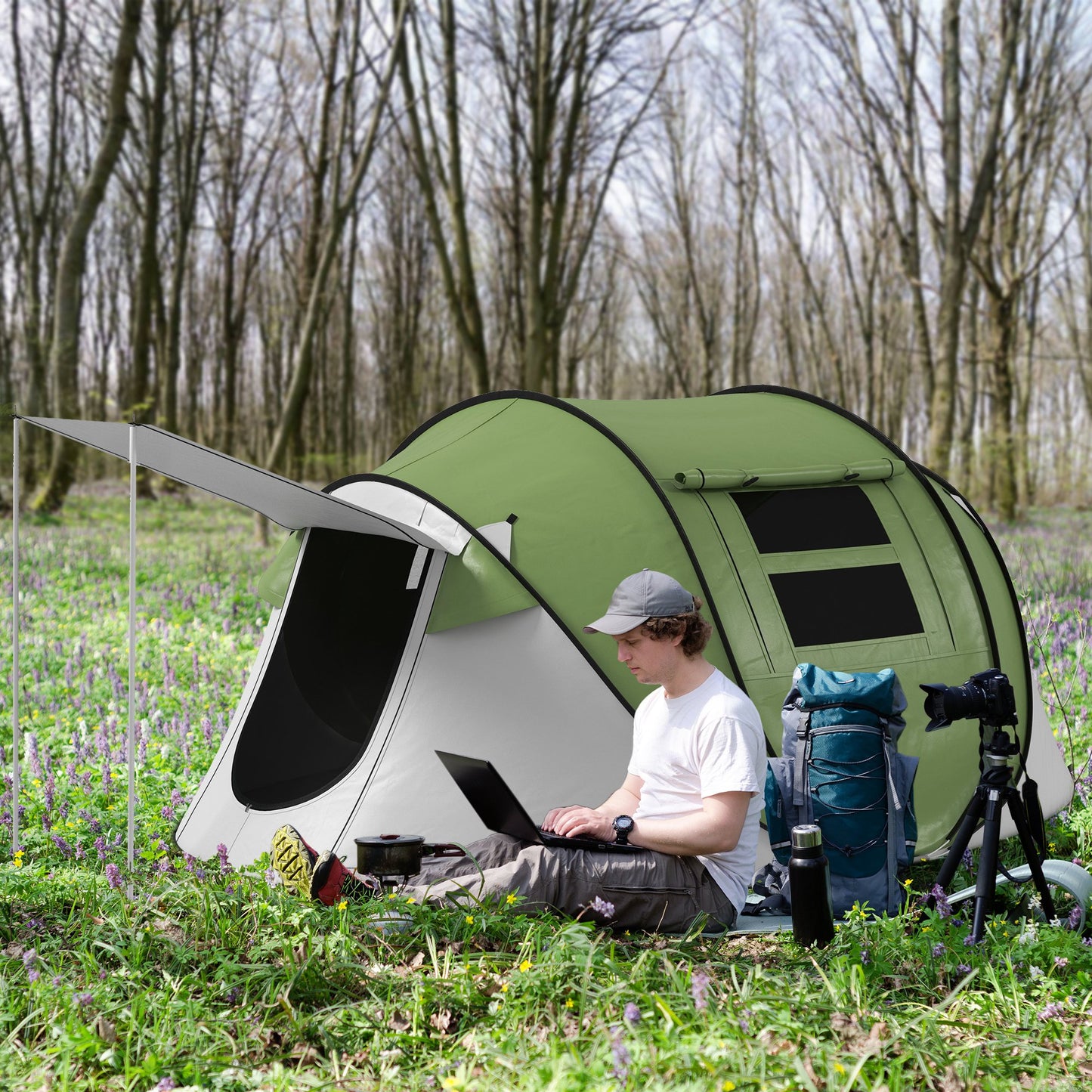 Instant Pop Up Tent for 2-3 People – 3000mm Waterproof Camping Shelter with Porch, UV Protection & 30-Second Setup