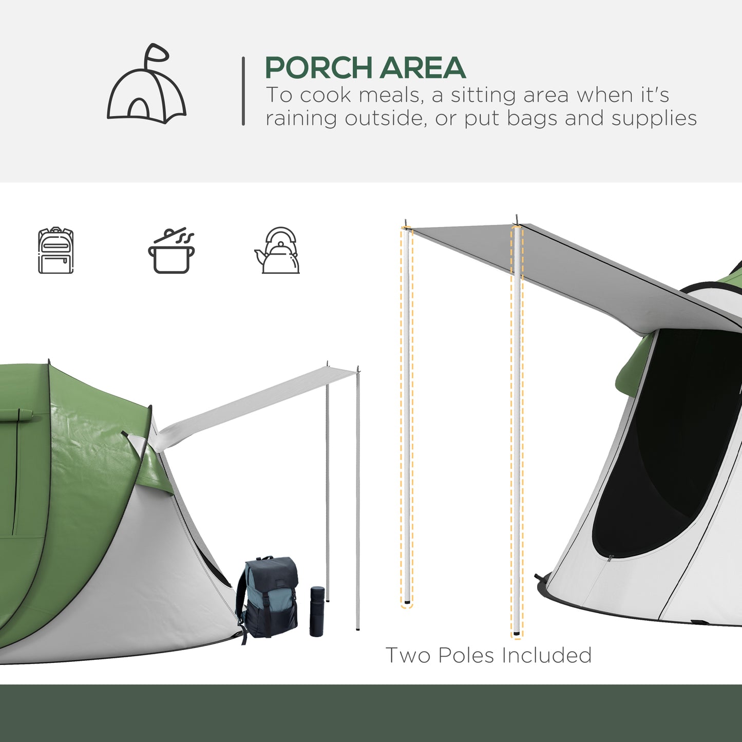 Instant Pop Up Tent for 2-3 People – 3000mm Waterproof Camping Shelter with Porch, UV Protection & 30-Second Setup