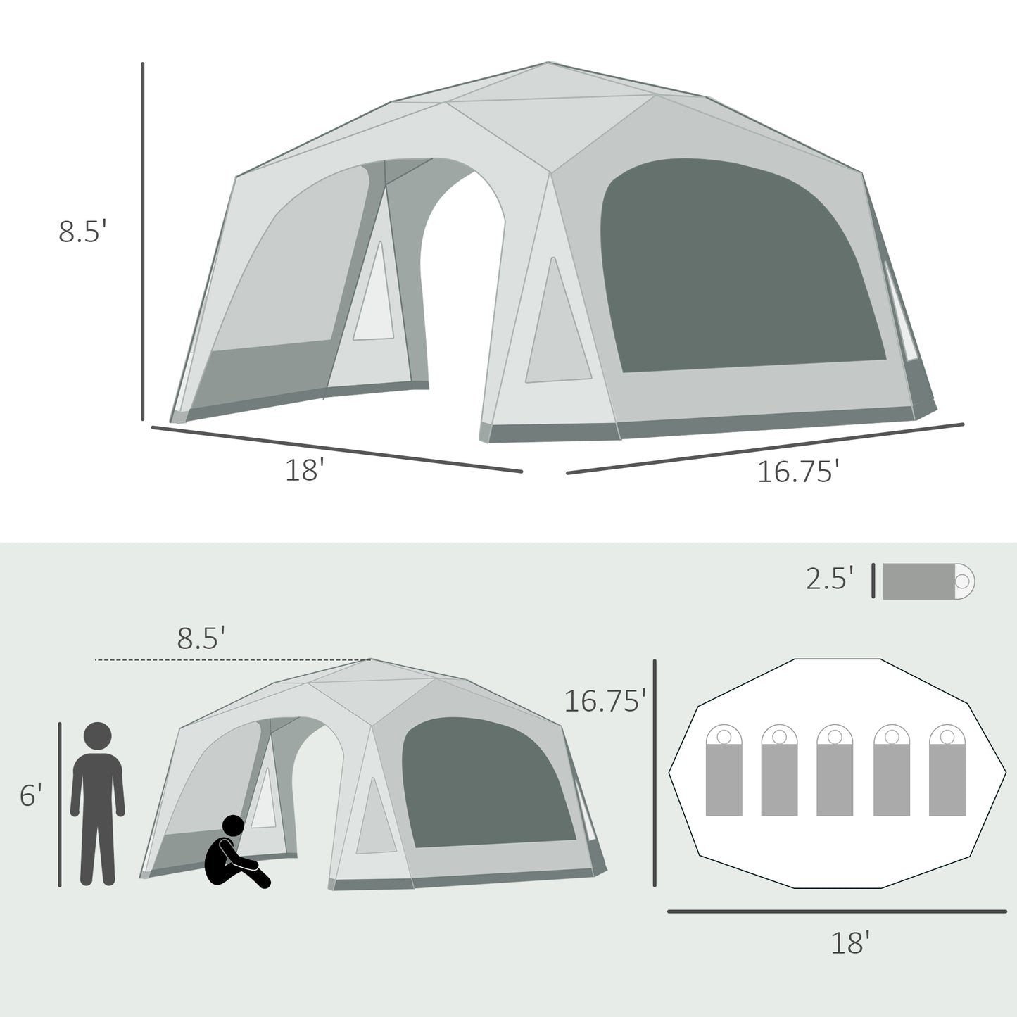 20-Person Family Cabin Camping Tent – Spacious Outdoor Shelter with 9 Mesh Windows, Weatherproof Design & Easy Setup for Large Groups
