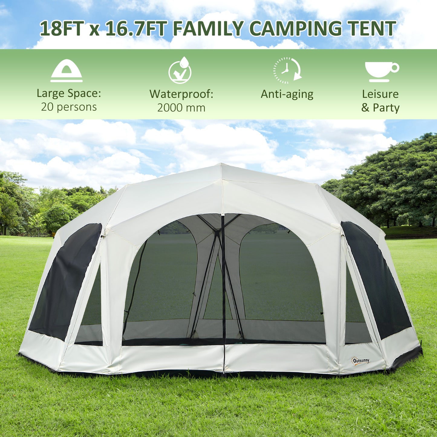 20-Person Family Cabin Camping Tent – Spacious Outdoor Shelter with 9 Mesh Windows, Weatherproof Design & Easy Setup for Large Groups
