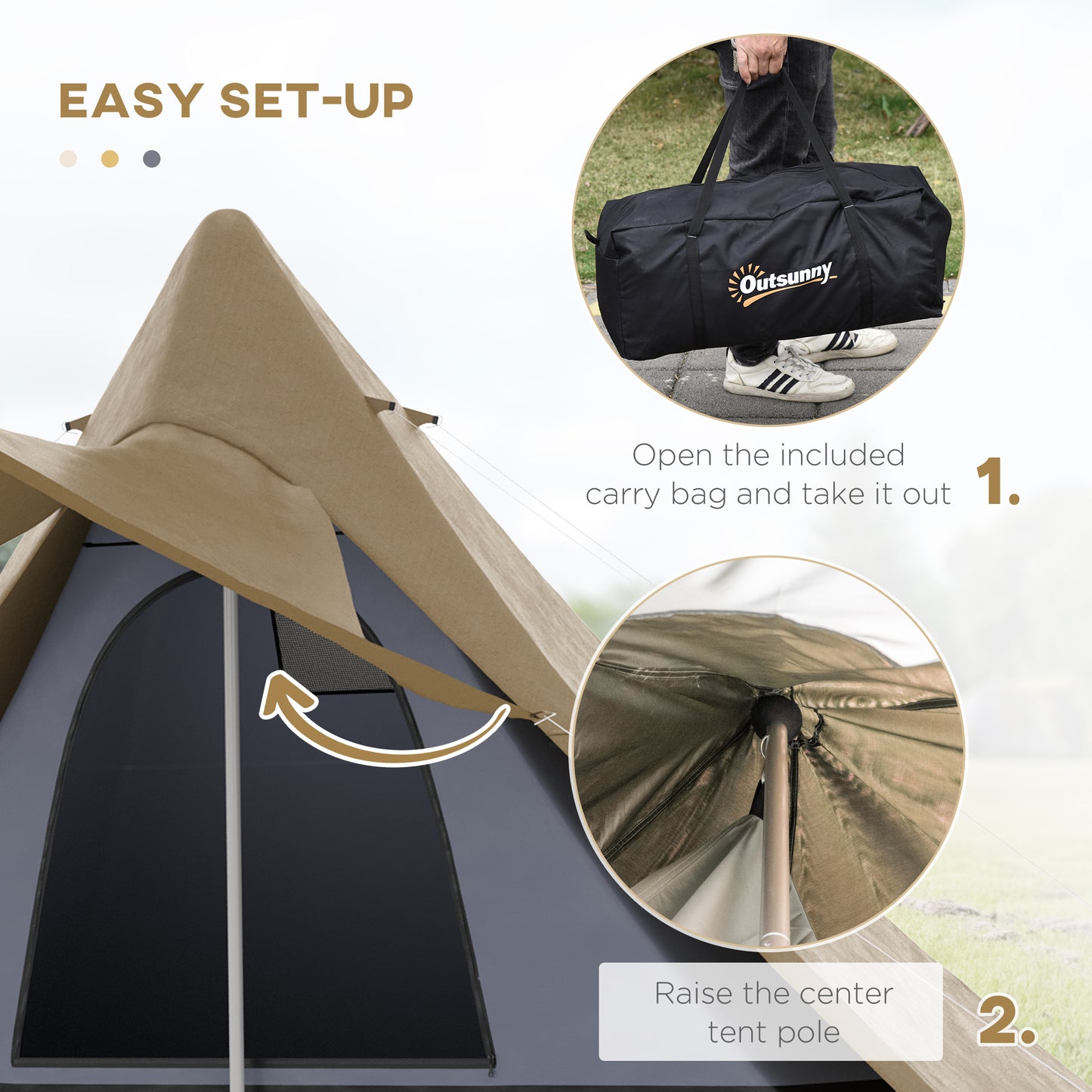 2-3 People Teepee Camping Tent, Waterproof Shelter with Spacious Porch, Instant Setup & Lightweight Backpacking Design