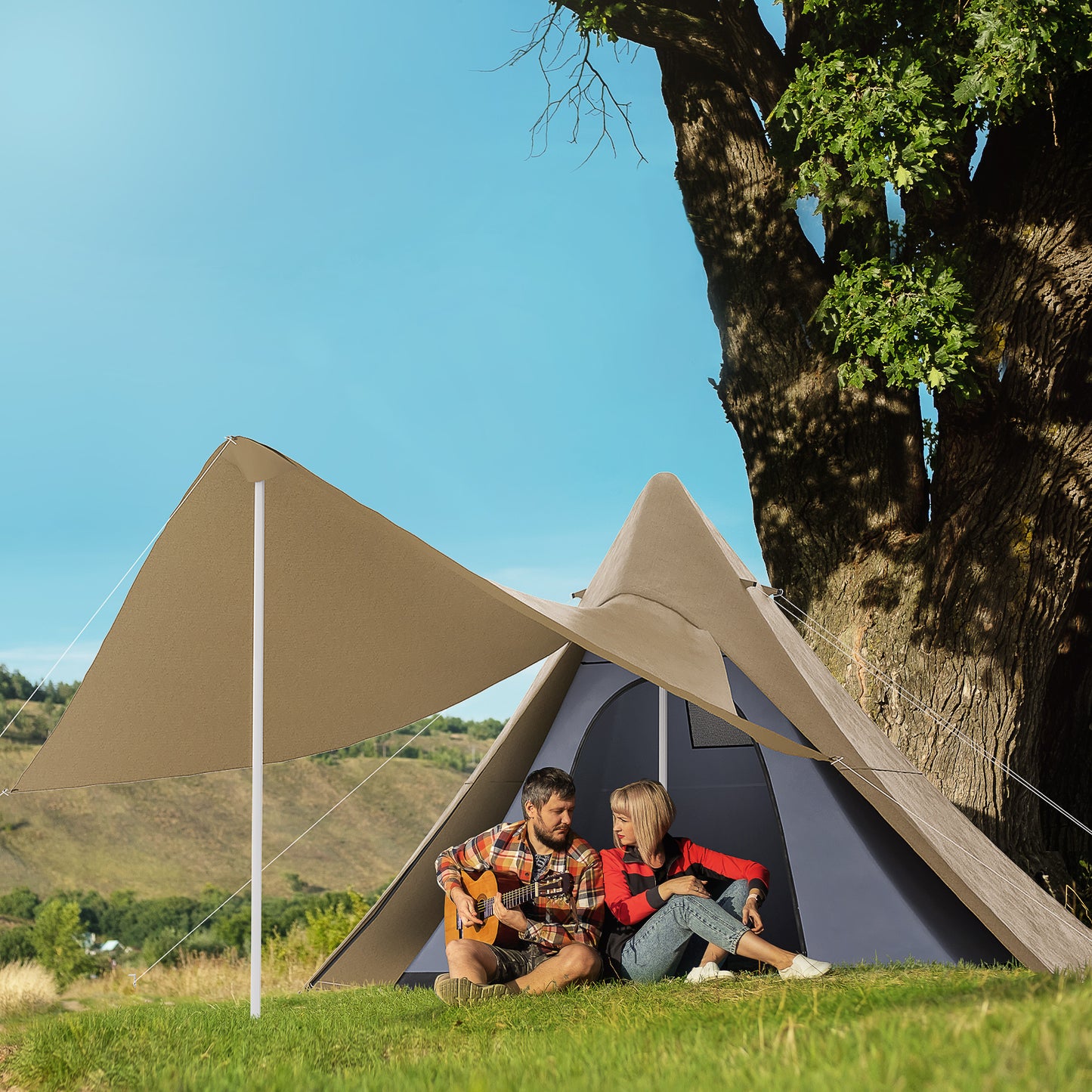 2-3 People Teepee Camping Tent, Waterproof Shelter with Spacious Porch, Instant Setup & Lightweight Backpacking Design