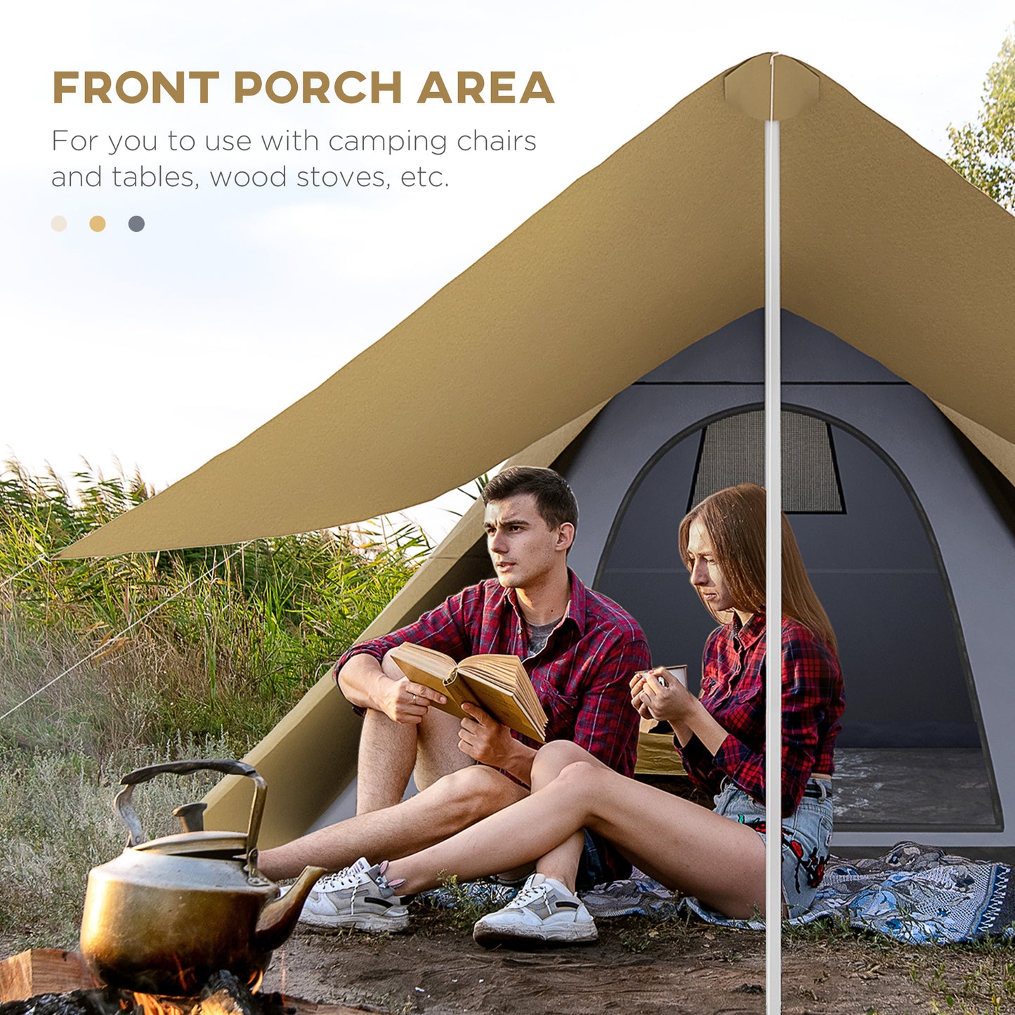 2-3 People Teepee Camping Tent, Waterproof Shelter with Spacious Porch, Instant Setup & Lightweight Backpacking Design