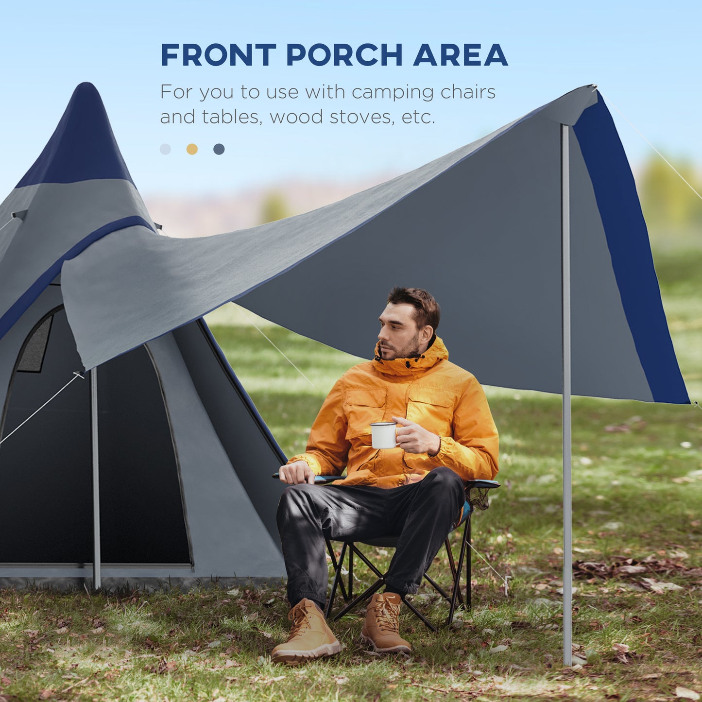 15.4'x15.4' Teepee Camping Tent for 2-3 People – Waterproof Shelter with Spacious Porch, Instant Setup & Lightweight Backpacking Design