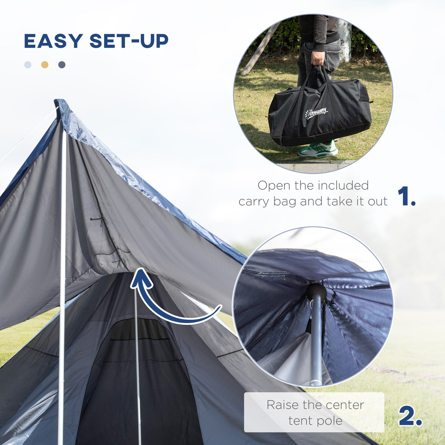 15.4'x15.4' Teepee Camping Tent for 2-3 People – Waterproof Shelter with Spacious Porch, Instant Setup & Lightweight Backpacking Design