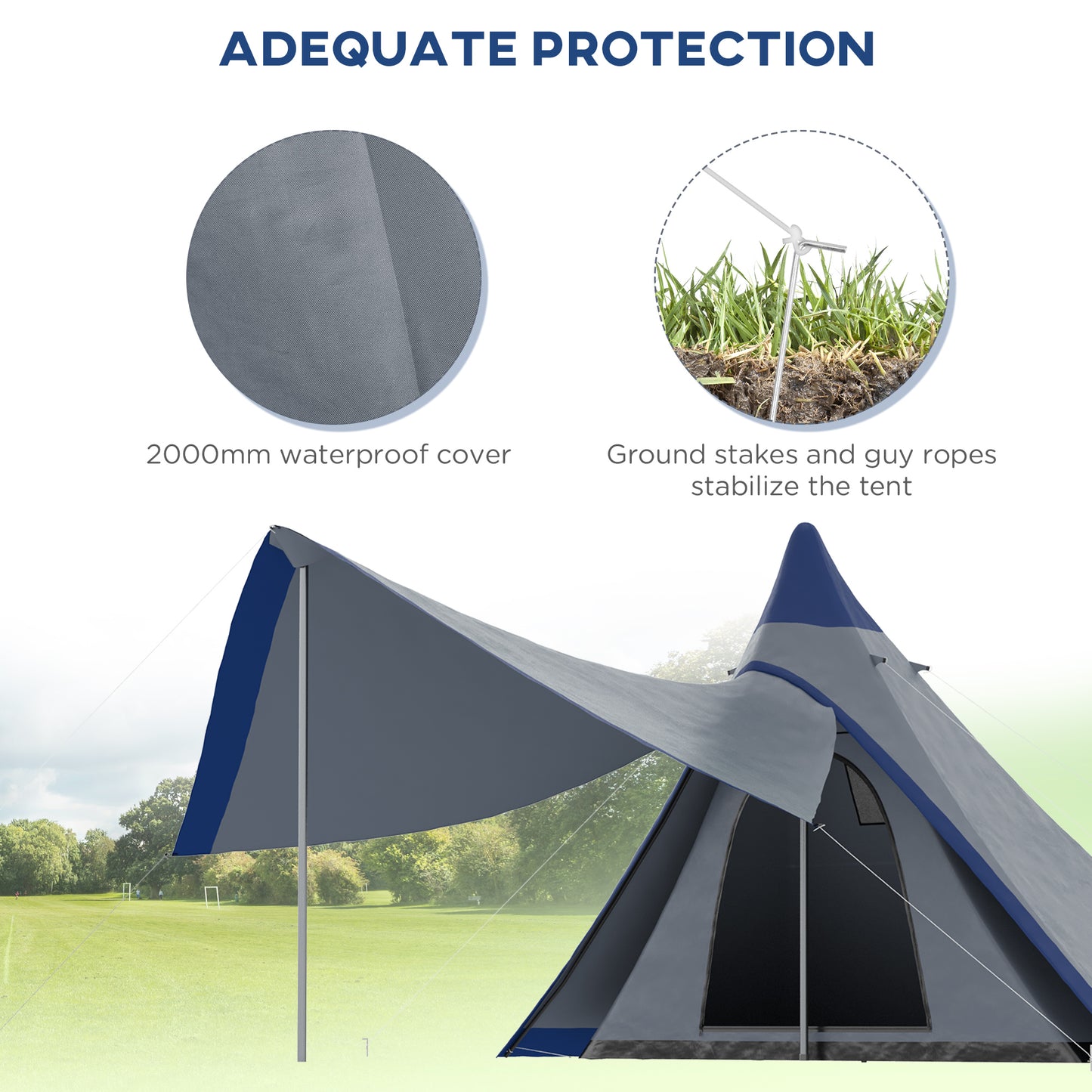 15.4'x15.4' Teepee Camping Tent for 2-3 People – Waterproof Shelter with Spacious Porch, Instant Setup & Lightweight Backpacking Design