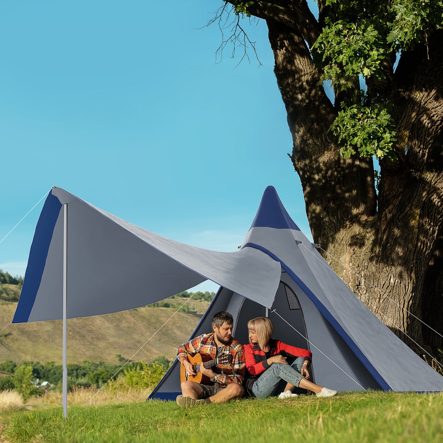 15.4'x15.4' Teepee Camping Tent for 2-3 People – Waterproof Shelter with Spacious Porch, Instant Setup & Lightweight Backpacking Design