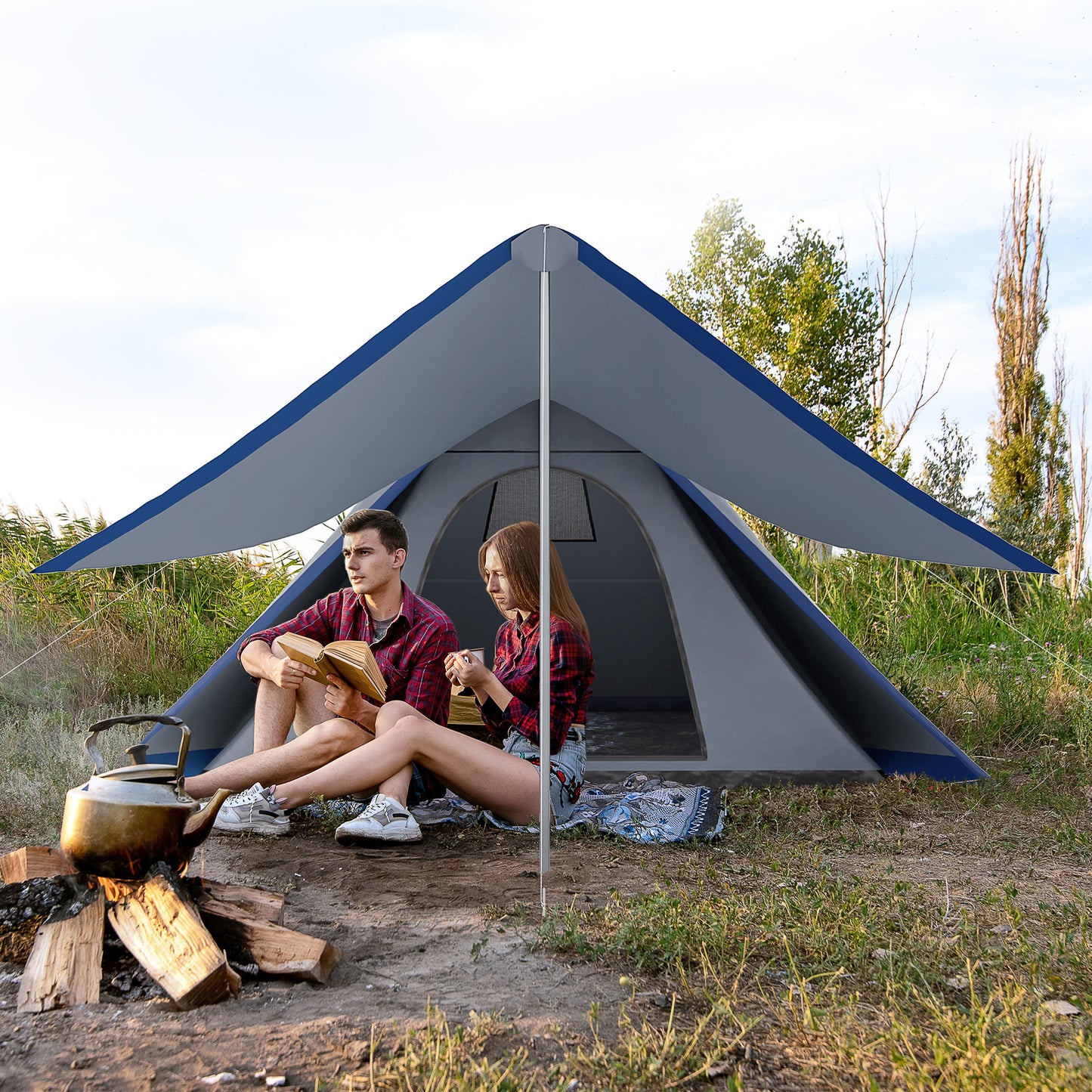 15.4'x15.4' Teepee Camping Tent for 2-3 People – Waterproof Shelter with Spacious Porch, Instant Setup & Lightweight Backpacking Design
